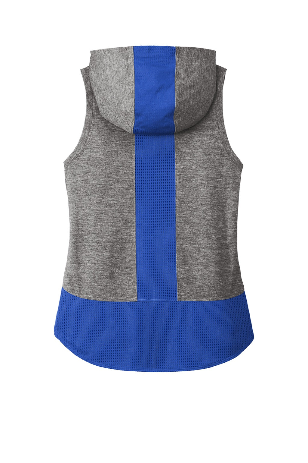 Sport-Tek LST410 Womens Draft Moisture Wicking Hooded Tank Top Hoodie Heather Dark Grey/True Royal Blue Flat Back