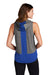 Sport-Tek LST410 Womens Draft Moisture Wicking Hooded Tank Top Hoodie Heather Dark Grey/True Royal Blue Model Back