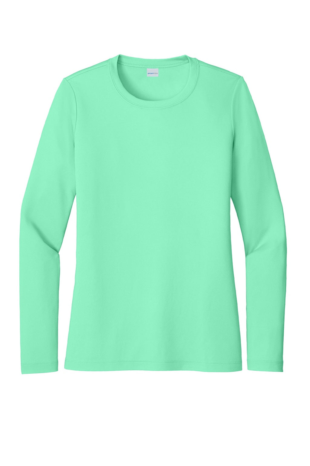 Sport-Tek LST420LS Womens Posi-UV Pro Moisture Wicking Long Sleeve Crewneck T-Shirt Bright Seafoam Green Flat Front