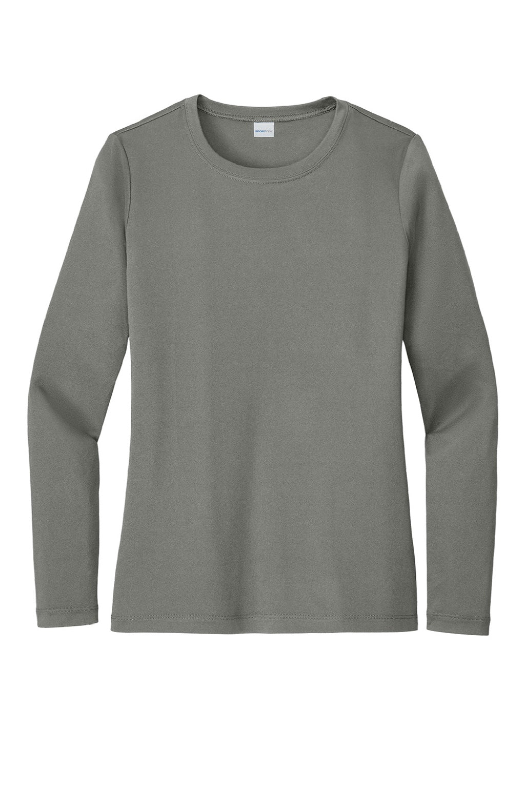 Sport-Tek LST420LS Womens Posi-UV Pro Moisture Wicking Long Sleeve Crewneck T-Shirt Dark Smoke Grey Flat Front