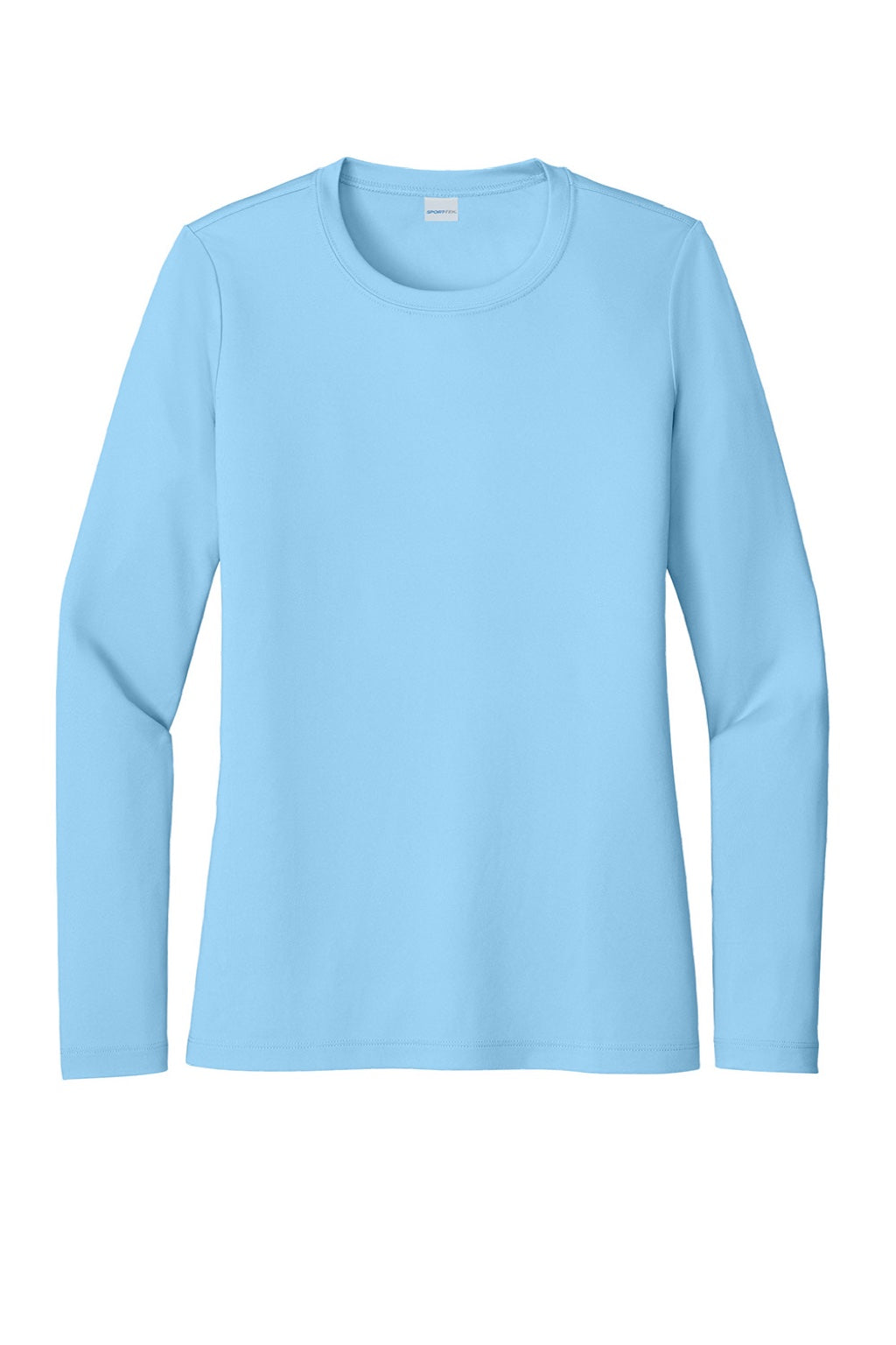 Sport-Tek LST420LS Womens Posi-UV Pro Moisture Wicking Long Sleeve Crewneck T-Shirt Light Blue Flat Front