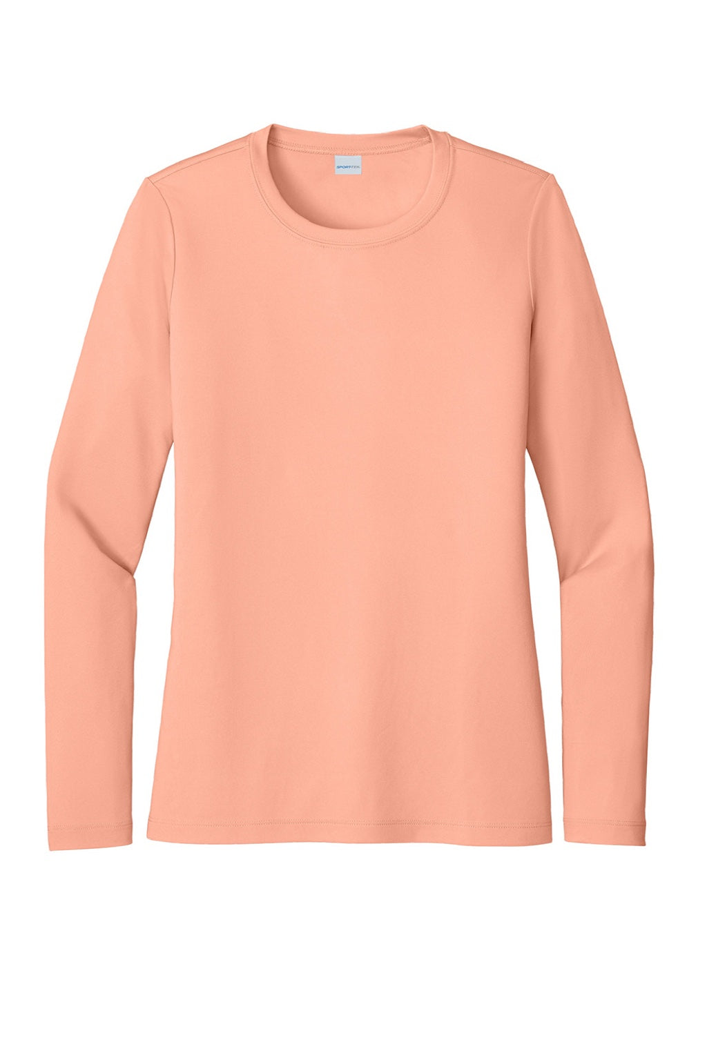 Sport-Tek LST420LS Womens Posi-UV Pro Moisture Wicking Long Sleeve Crewneck T-Shirt Soft Coral Flat Front