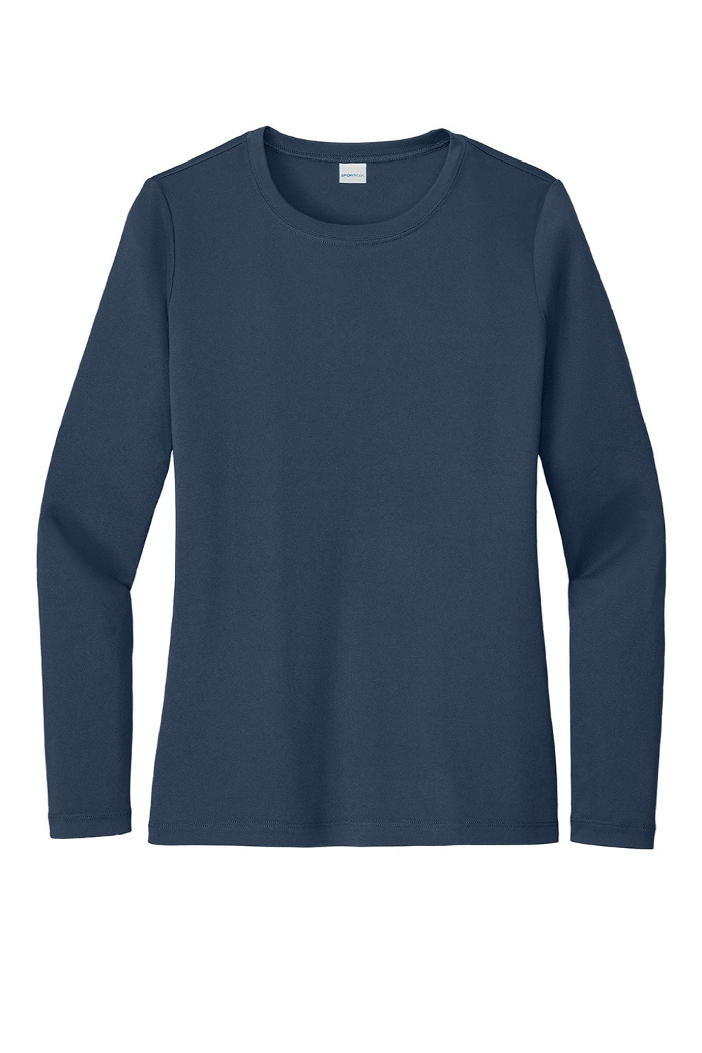 Sport-Tek LST420LS Womens Posi-UV Pro Moisture Wicking Long Sleeve Crewneck T-Shirt True Navy Blue Flat Front