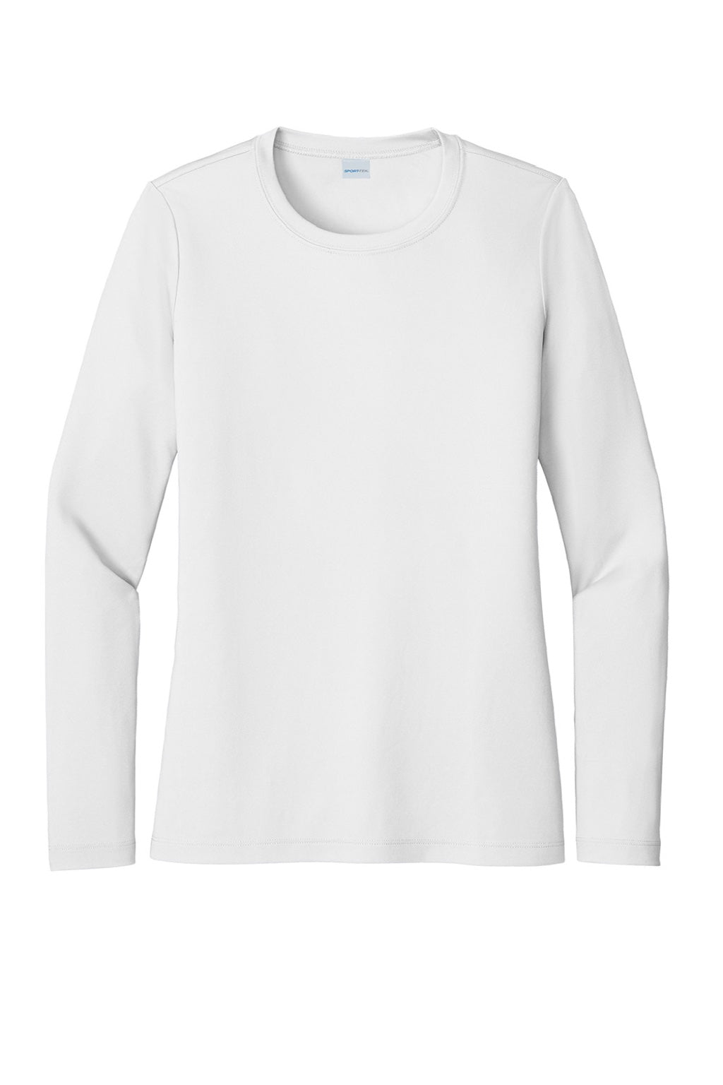 Sport-Tek LST420LS Womens Posi-UV Pro Moisture Wicking Long Sleeve Crewneck T-Shirt White Flat Front