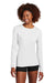 Sport-Tek LST420LS Womens Posi-UV Pro Moisture Wicking Long Sleeve Crewneck T-Shirt White Model Front