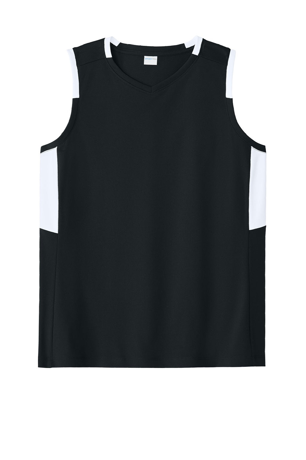 Sport-Tek LST441 Womens Club Moisture Wicking V-Neck Tank Top Black/White Flat Front