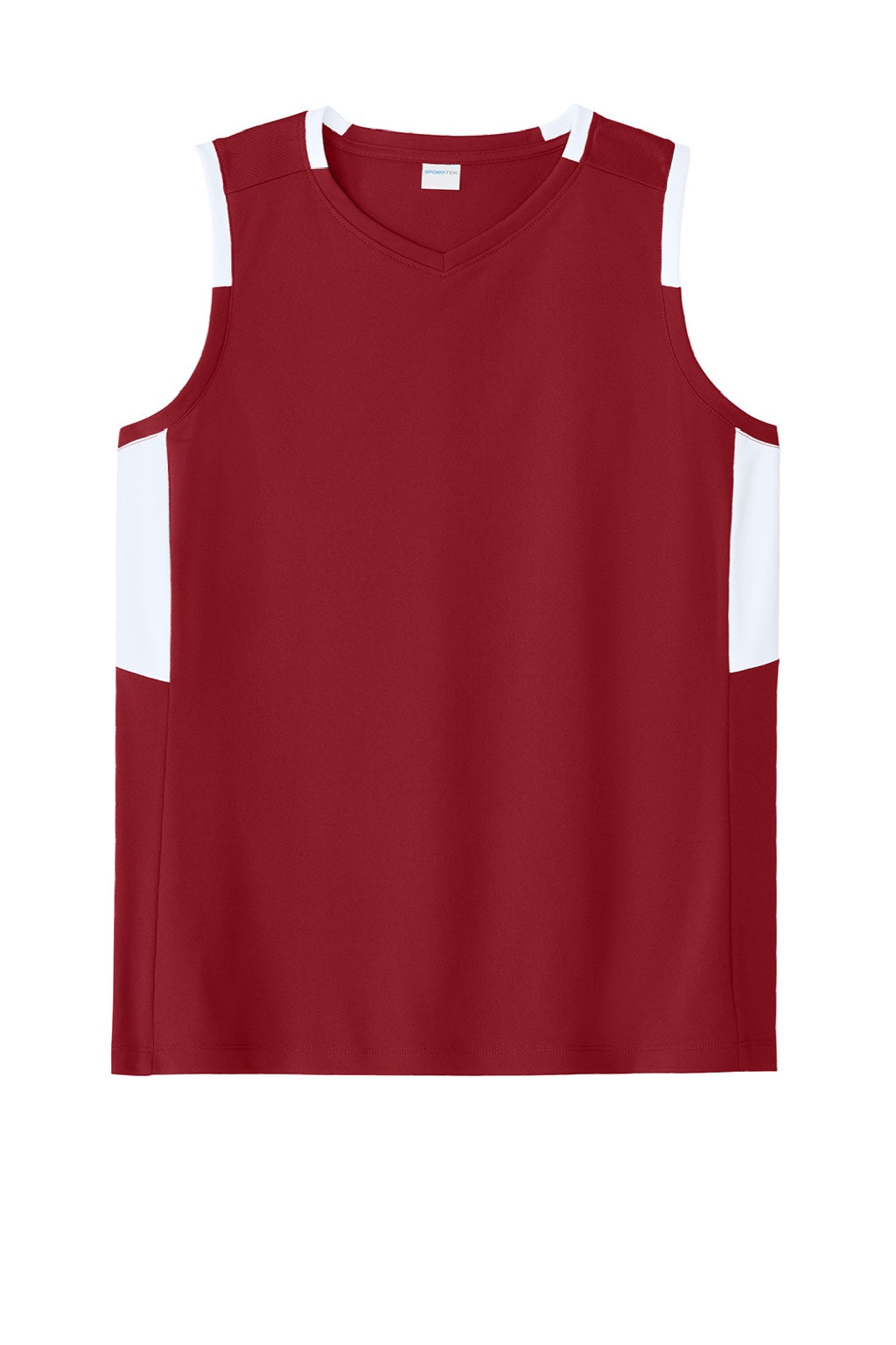 Sport-Tek LST441 Womens Club Moisture Wicking V-Neck Tank Top Deep Red/White Flat Front
