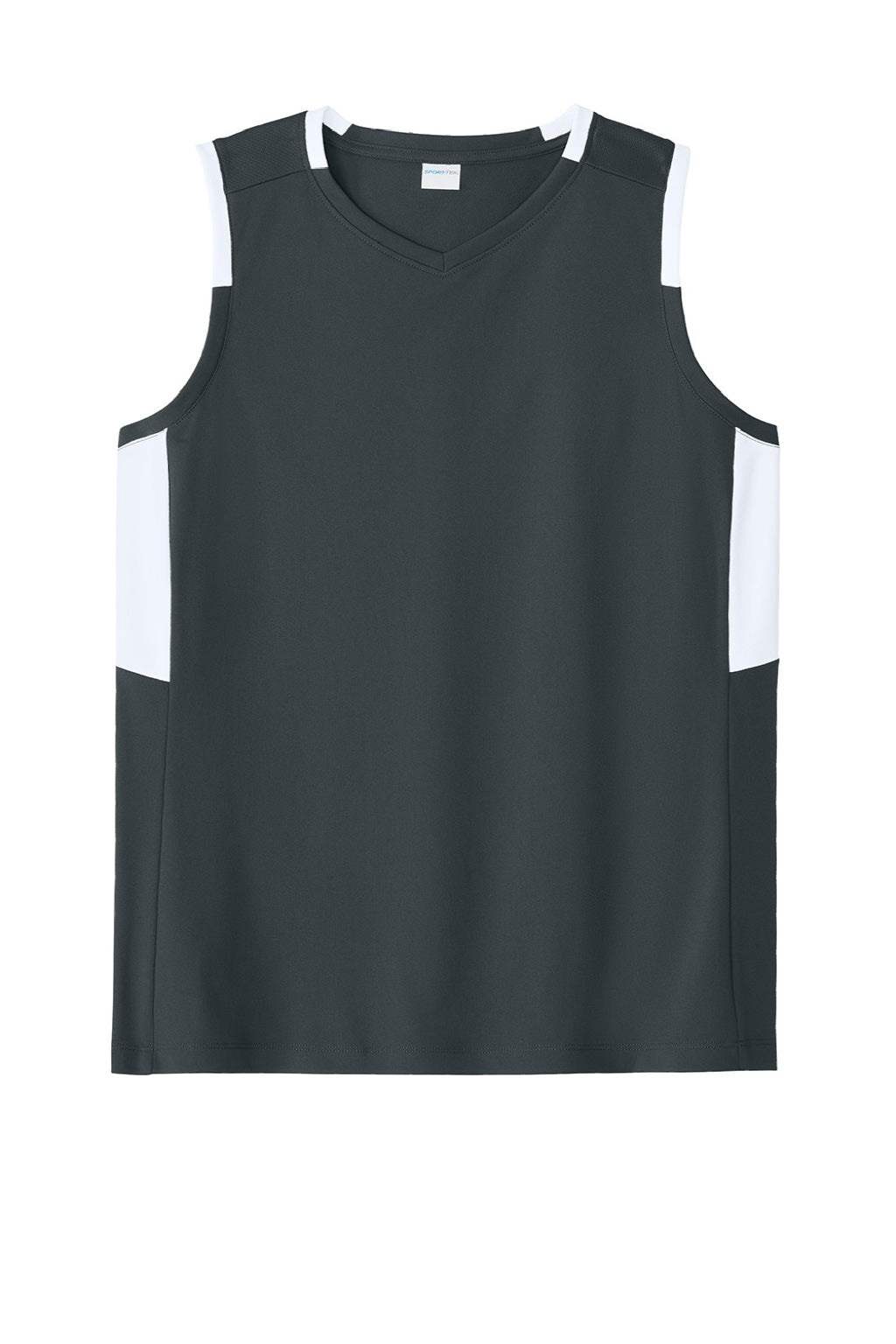 Sport-Tek LST441 Womens Club Moisture Wicking V-Neck Tank Top Iron Grey/White Flat Front