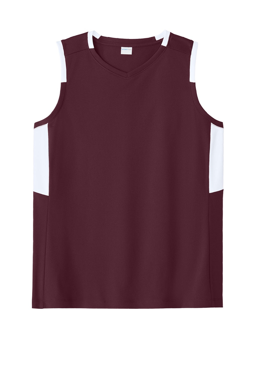 Sport-Tek LST441 Womens Club Moisture Wicking V-Neck Tank Top Maroon/White Flat Front