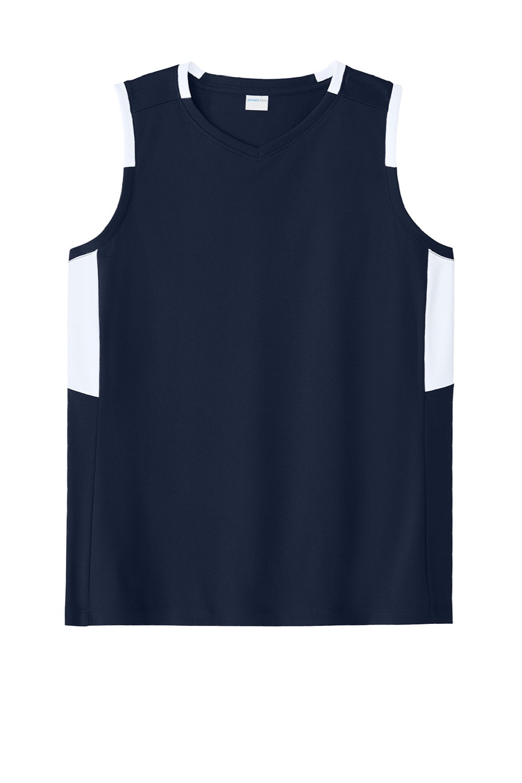 Sport-Tek LST441 Womens Club Moisture Wicking V-Neck Tank Top True Navy Blue/White Flat Front