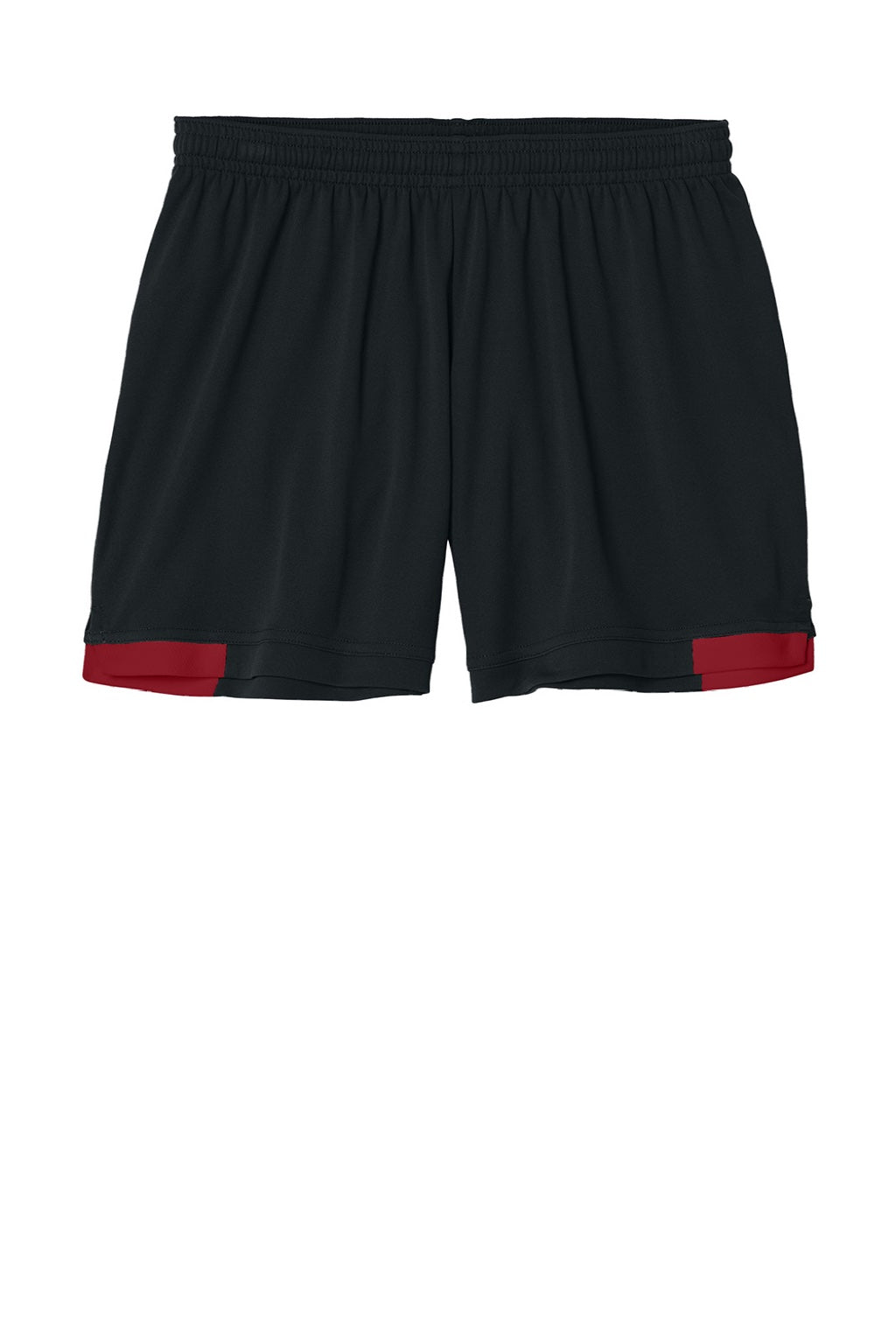 Sport-Tek LST442 Womens Club Moisture Wicking Shorts Black/Deep Red Flat Front