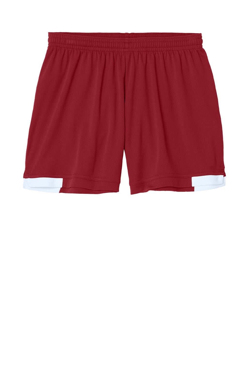 Sport-Tek LST442 Womens Club Moisture Wicking Shorts Deep Red/White Flat Front