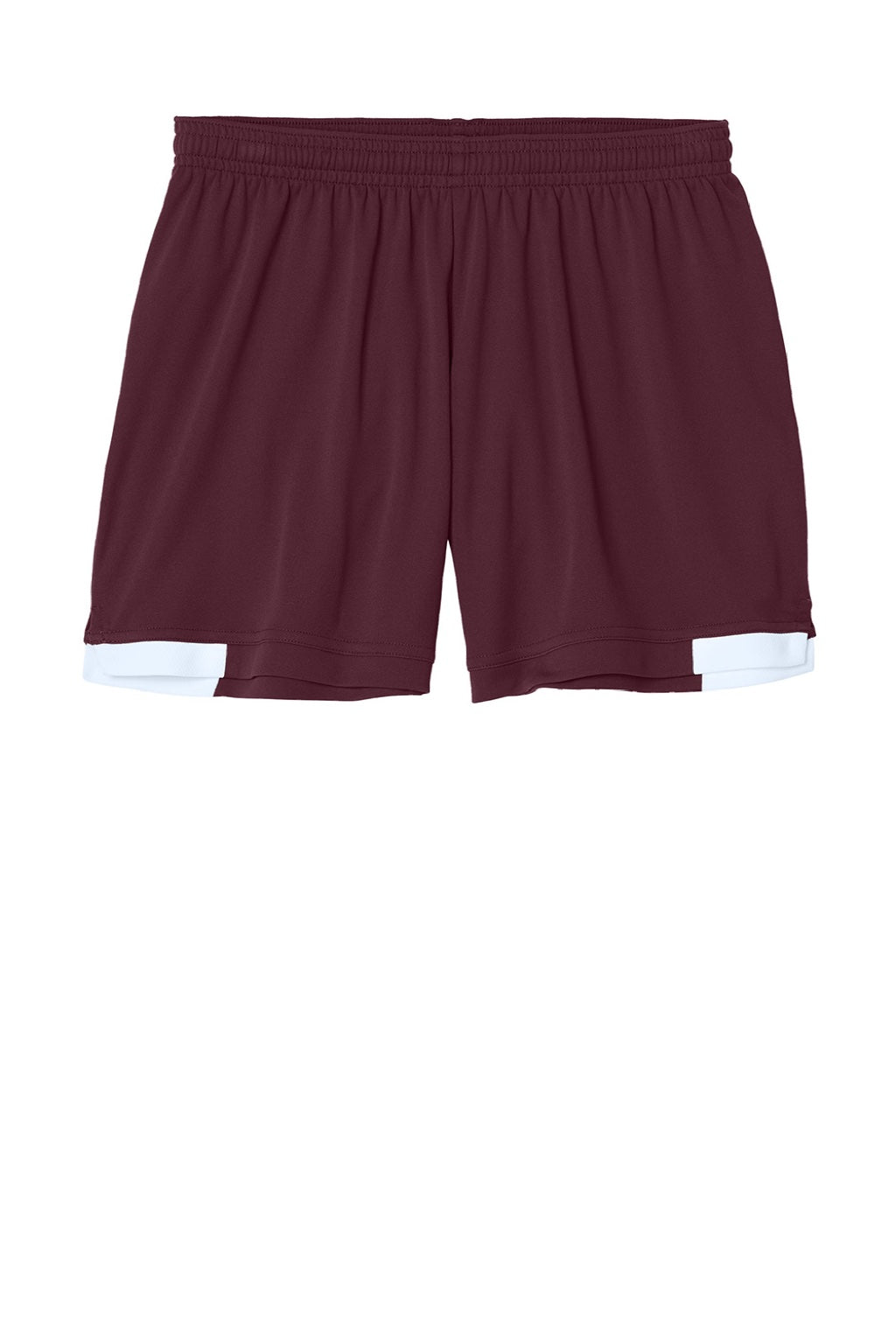 Sport-Tek LST442 Womens Club Moisture Wicking Shorts Maroon/White Flat Front