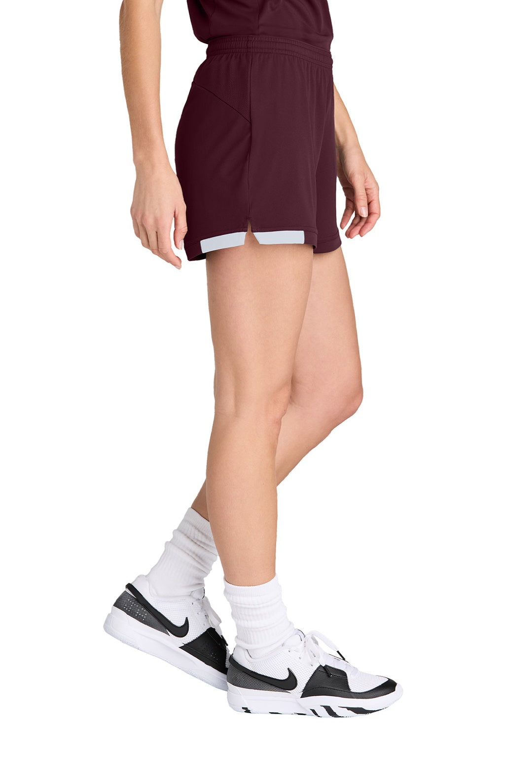 Sport-Tek LST442 Womens Club Moisture Wicking Shorts Maroon/White Model Side