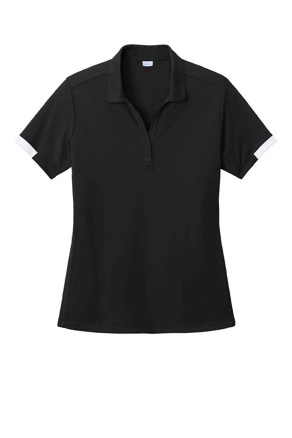 Sport-Tek LST444 Womens Club Colorblock Moisture Wicking Short Sleeve Polo Shirt Black/White Flat Front