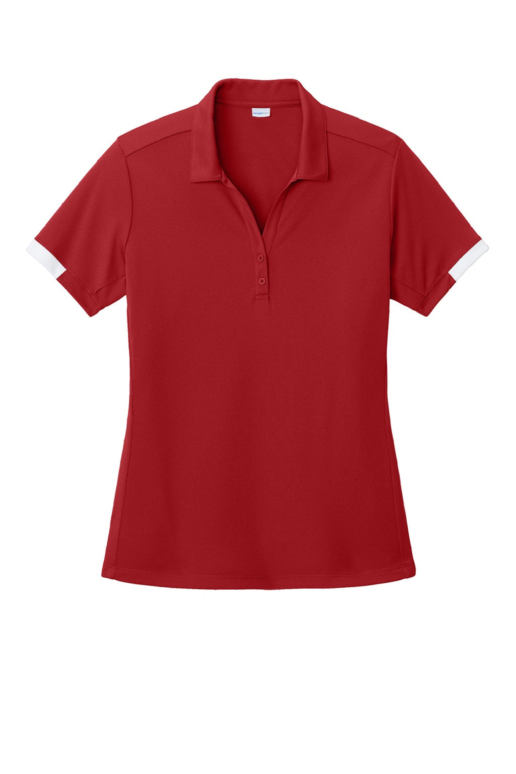 Sport-Tek LST444 Womens Club Colorblock Moisture Wicking Short Sleeve Polo Shirt Deep Red/White Flat Front
