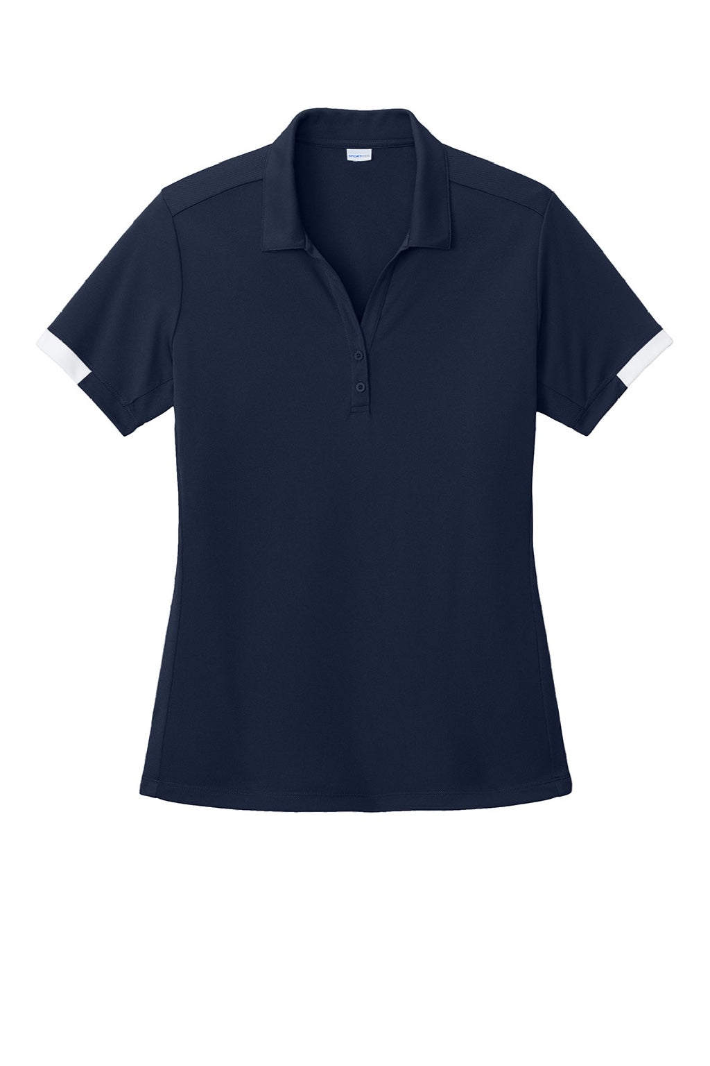 Sport-Tek LST444 Womens Club Colorblock Moisture Wicking Short Sleeve Polo Shirt True Navy Blue/White Flat Front