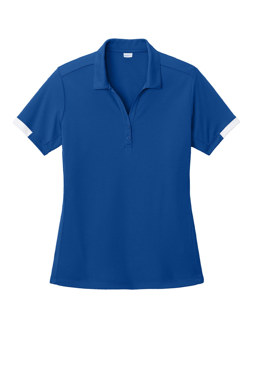Sport-Tek LST444 Womens Club Colorblock Moisture Wicking Short Sleeve Polo Shirt True Royal Blue/White Flat Front