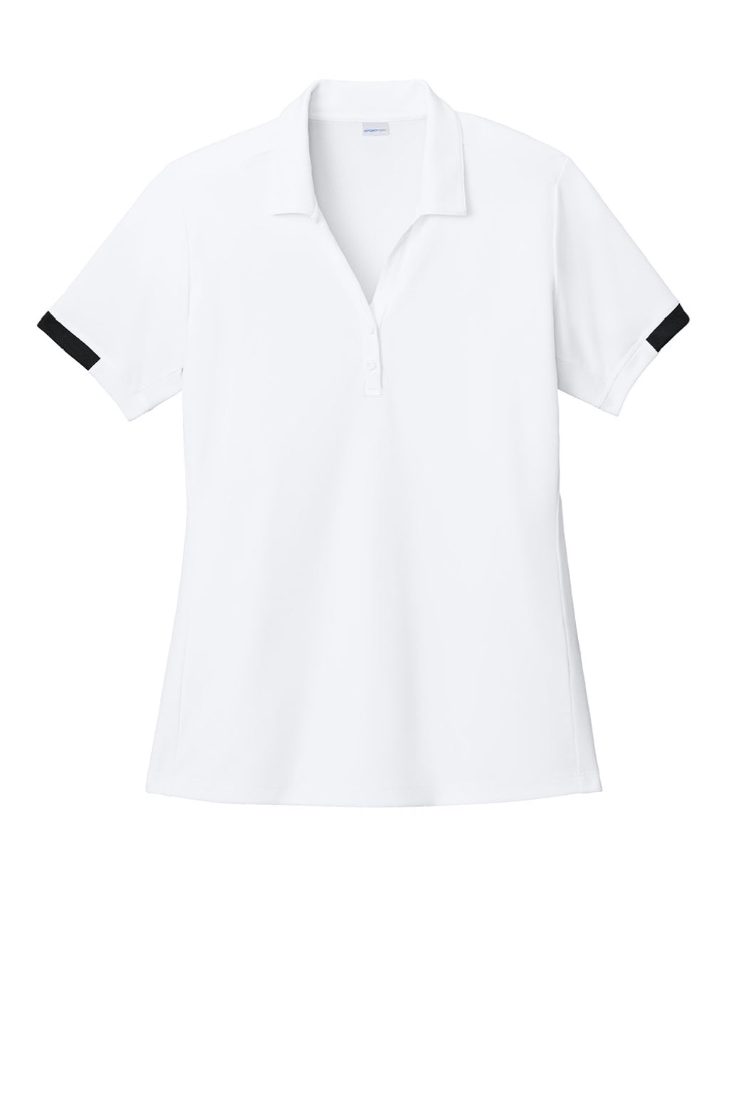 Sport-Tek LST444 Womens Club Colorblock Moisture Wicking Short Sleeve Polo Shirt White/Black Flat Front