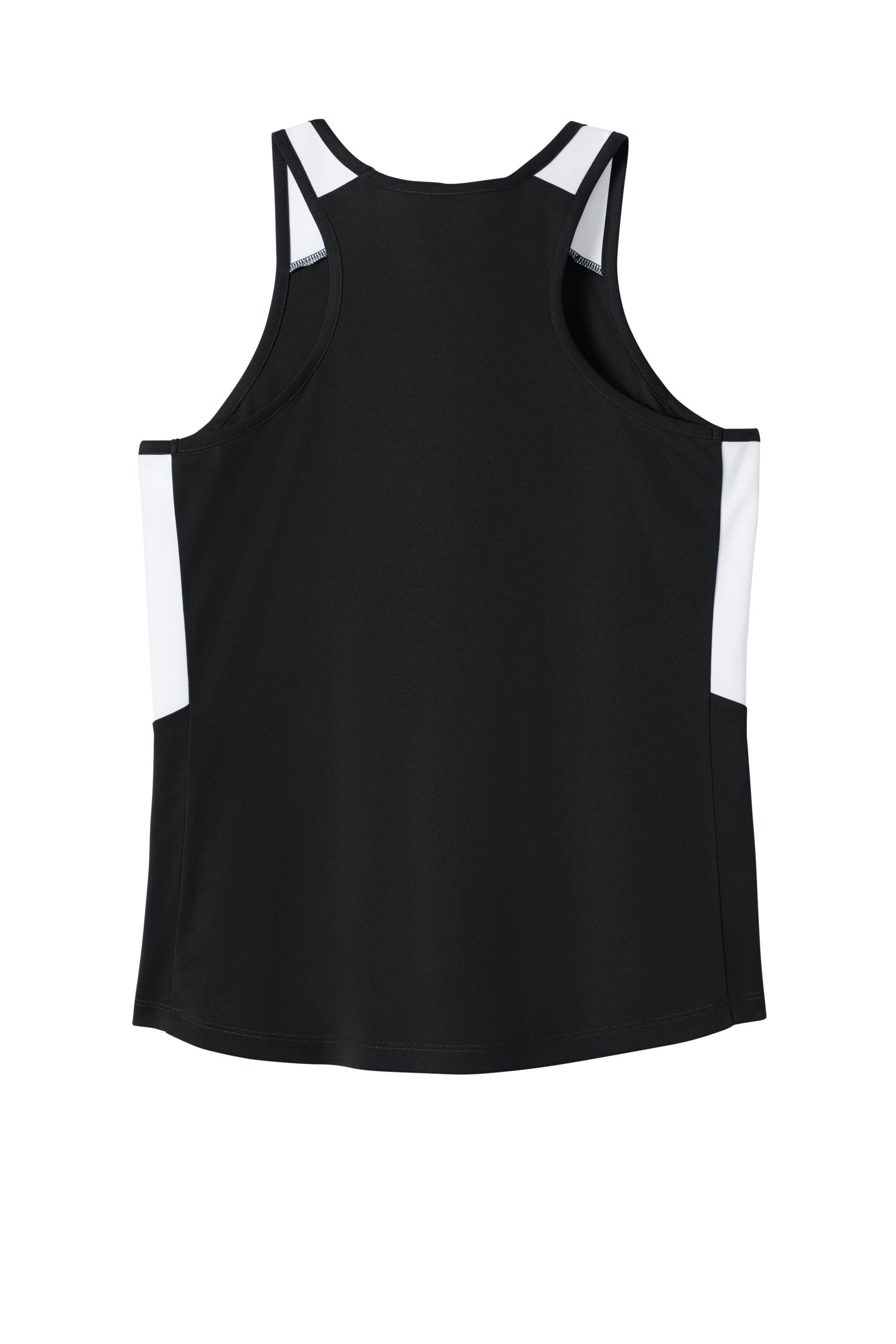 Sport-Tek LST446 Womens Club Track Tank Top Black/White Flat Back