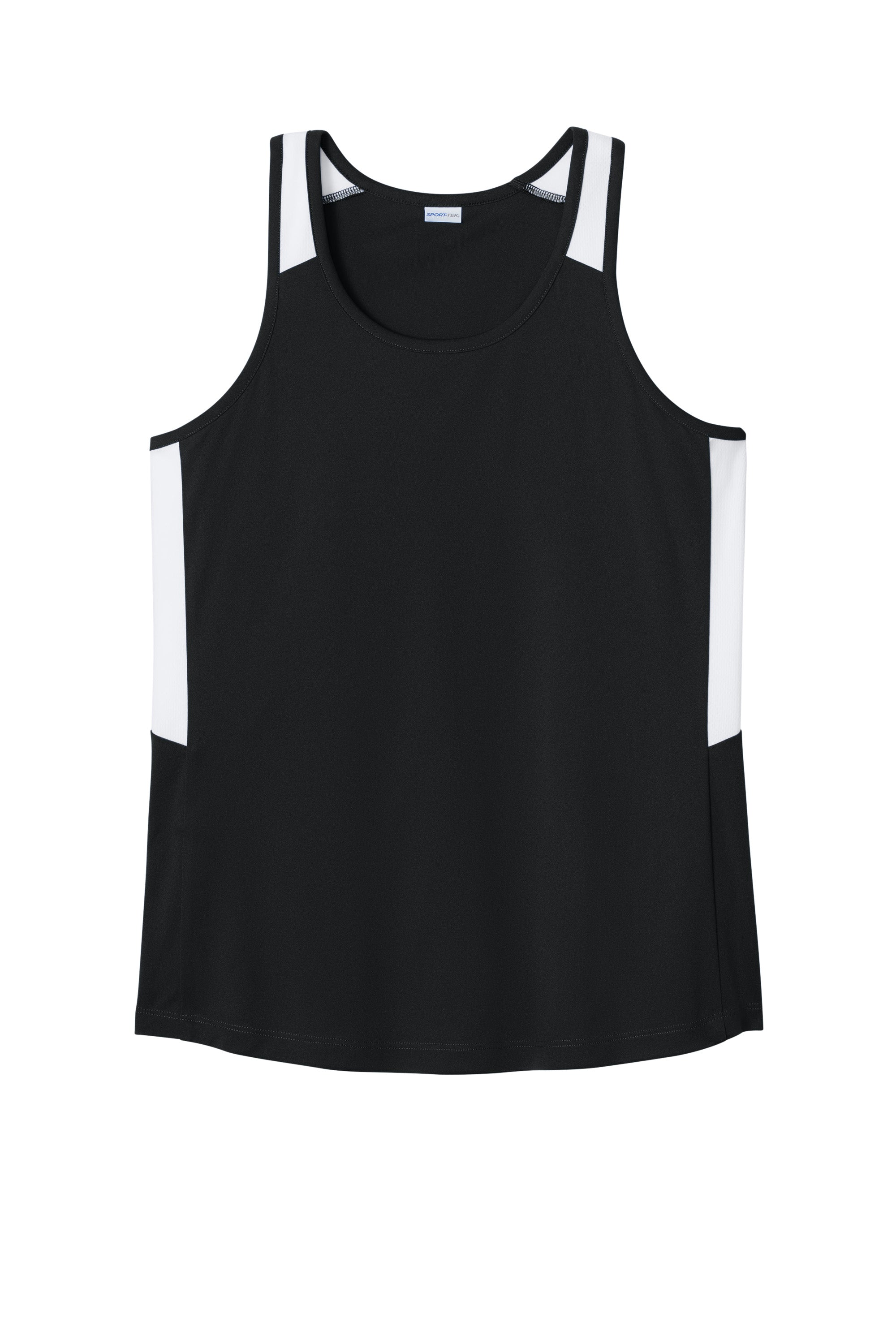 Sport-Tek LST446 Womens Club Track Tank Top Black/White Flat Front