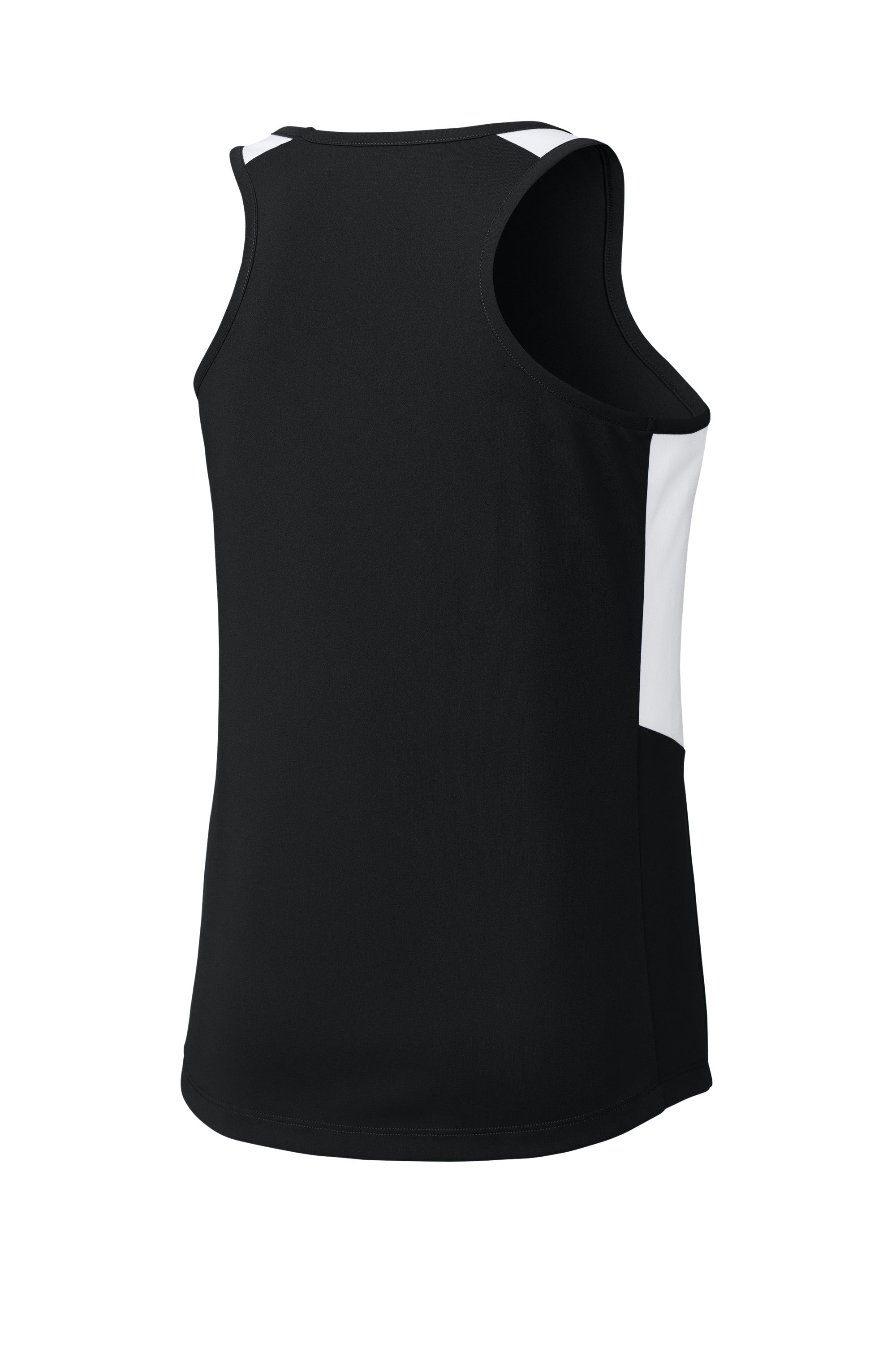Sport-Tek LST446 Womens Club Track Tank Top Black/White Forn Back
