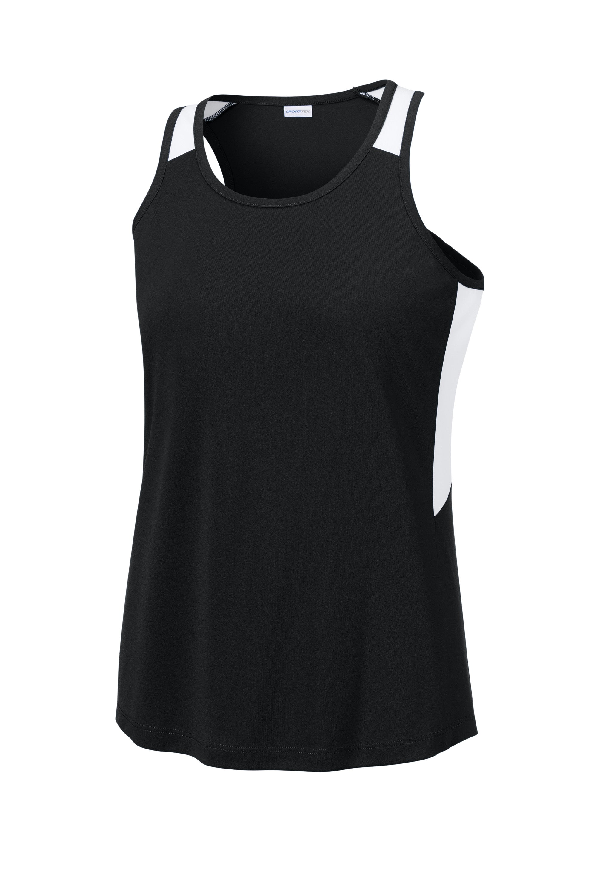 Sport-Tek LST446 Womens Club Track Tank Top Black/White Form Front