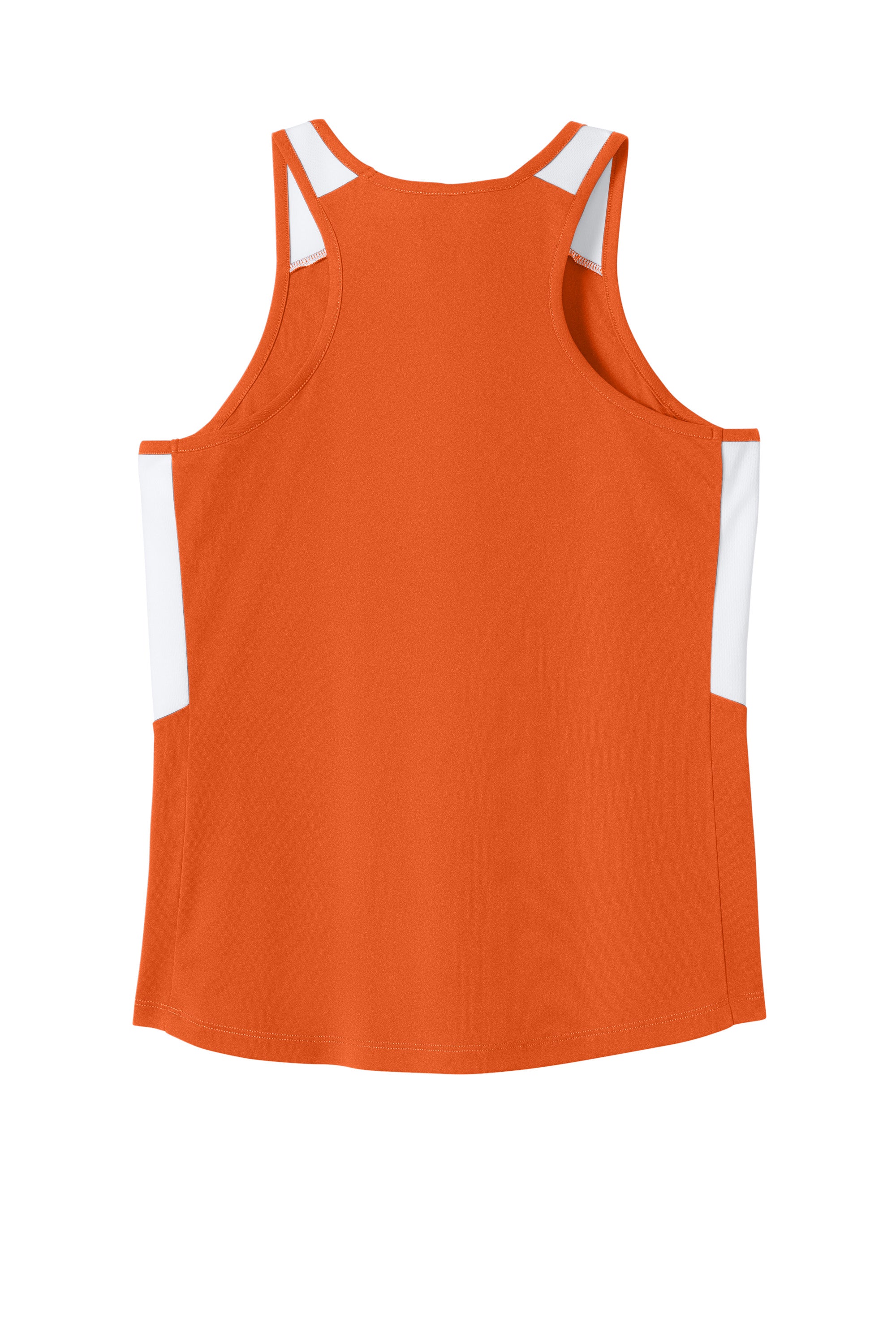 Sport-Tek LST446 Womens Club Track Tank Top Deep Orange/White Flat Back