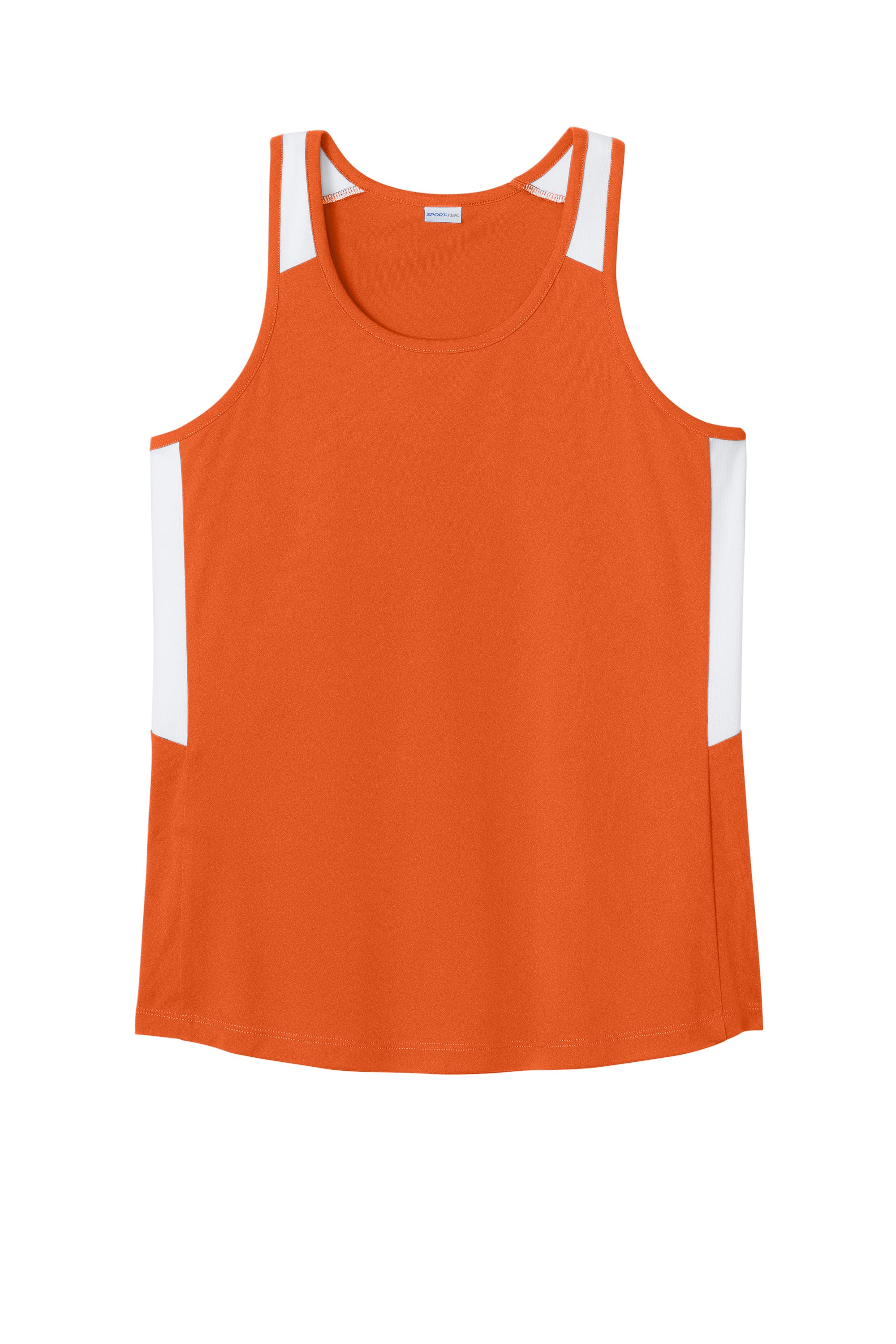 Sport-Tek LST446 Womens Club Track Tank Top Deep Orange/White Flat Front