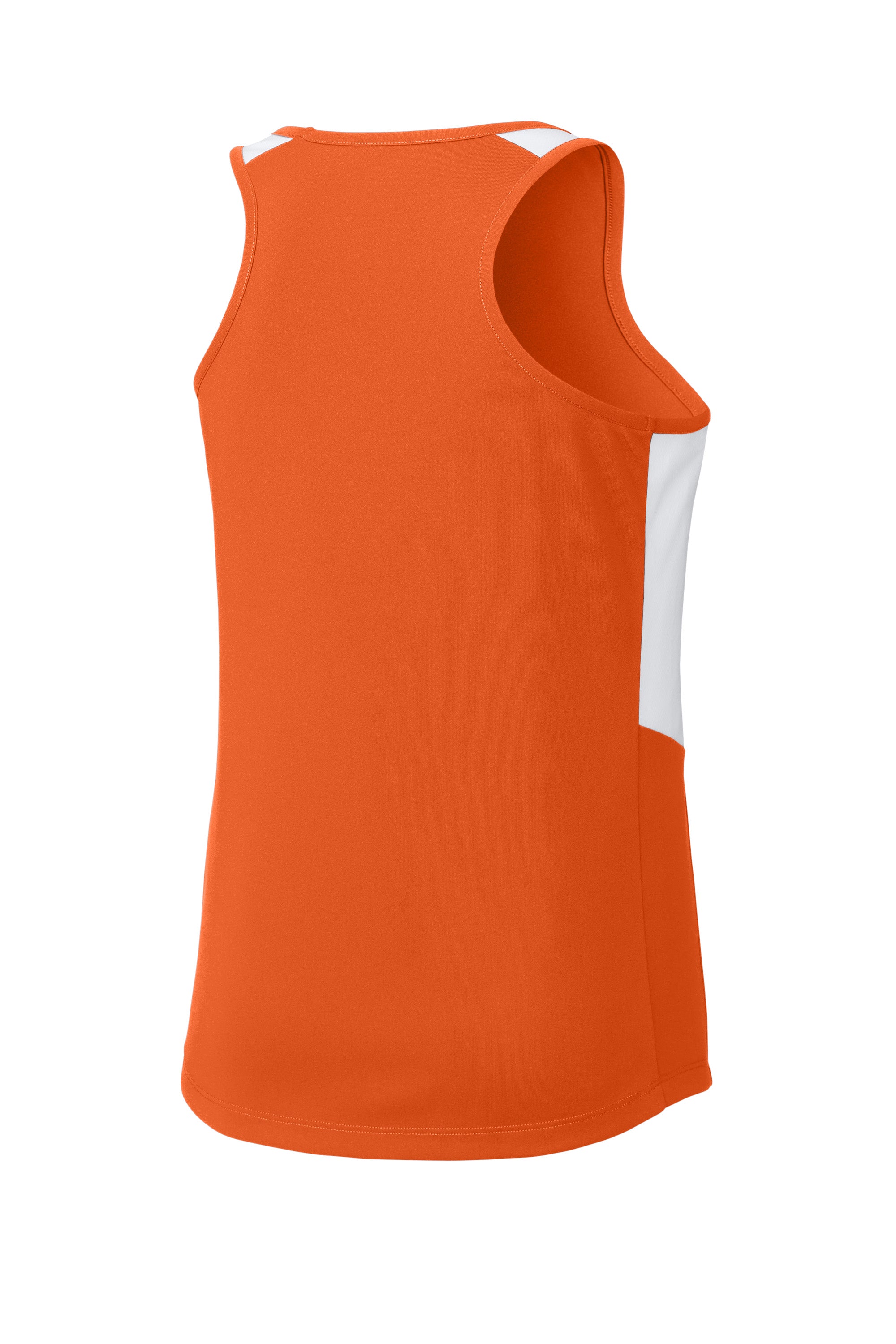 Sport-Tek LST446 Womens Club Track Tank Top Deep Orange/White Forn Back