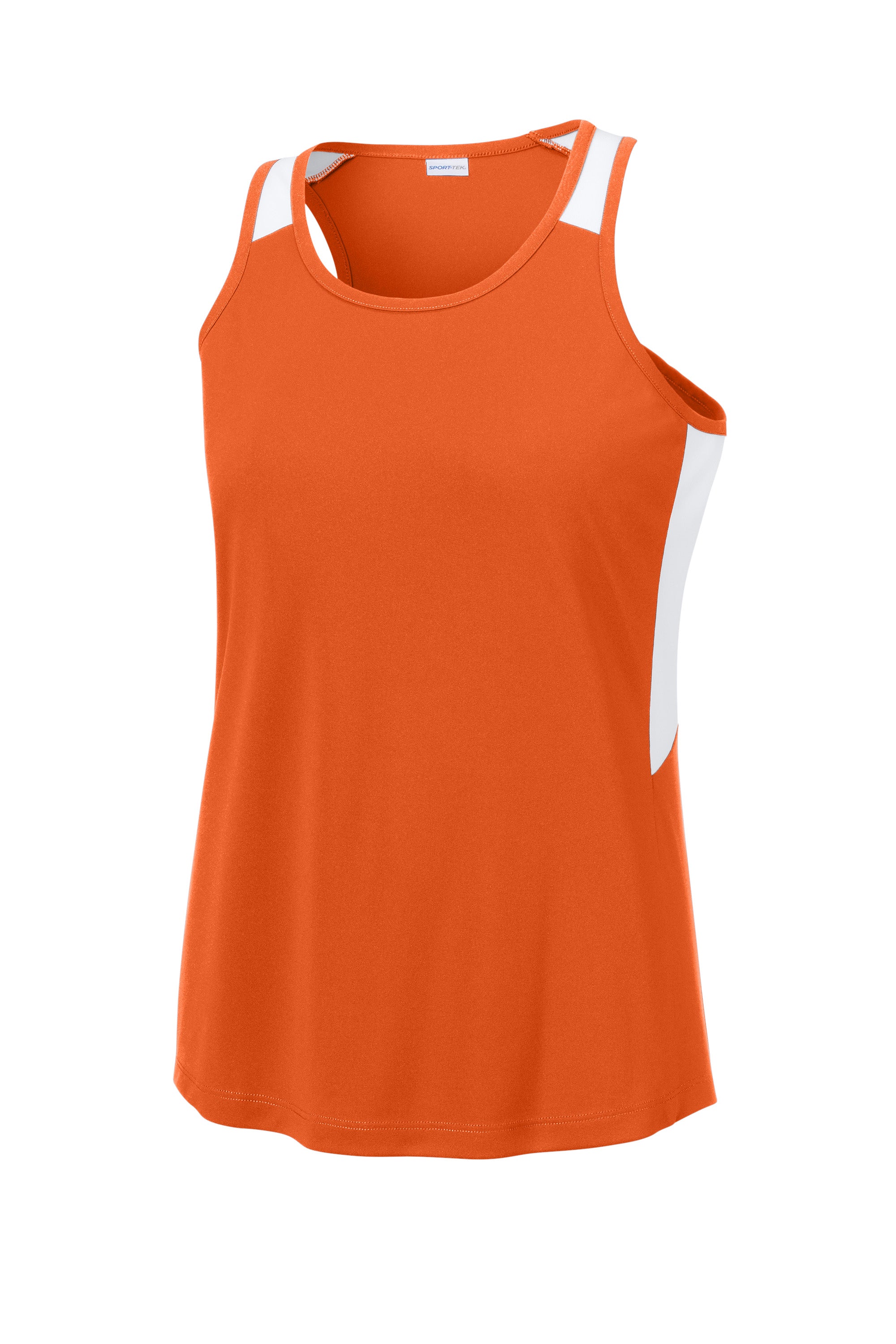 Sport-Tek LST446 Womens Club Track Tank Top Deep Orange/White Form Front