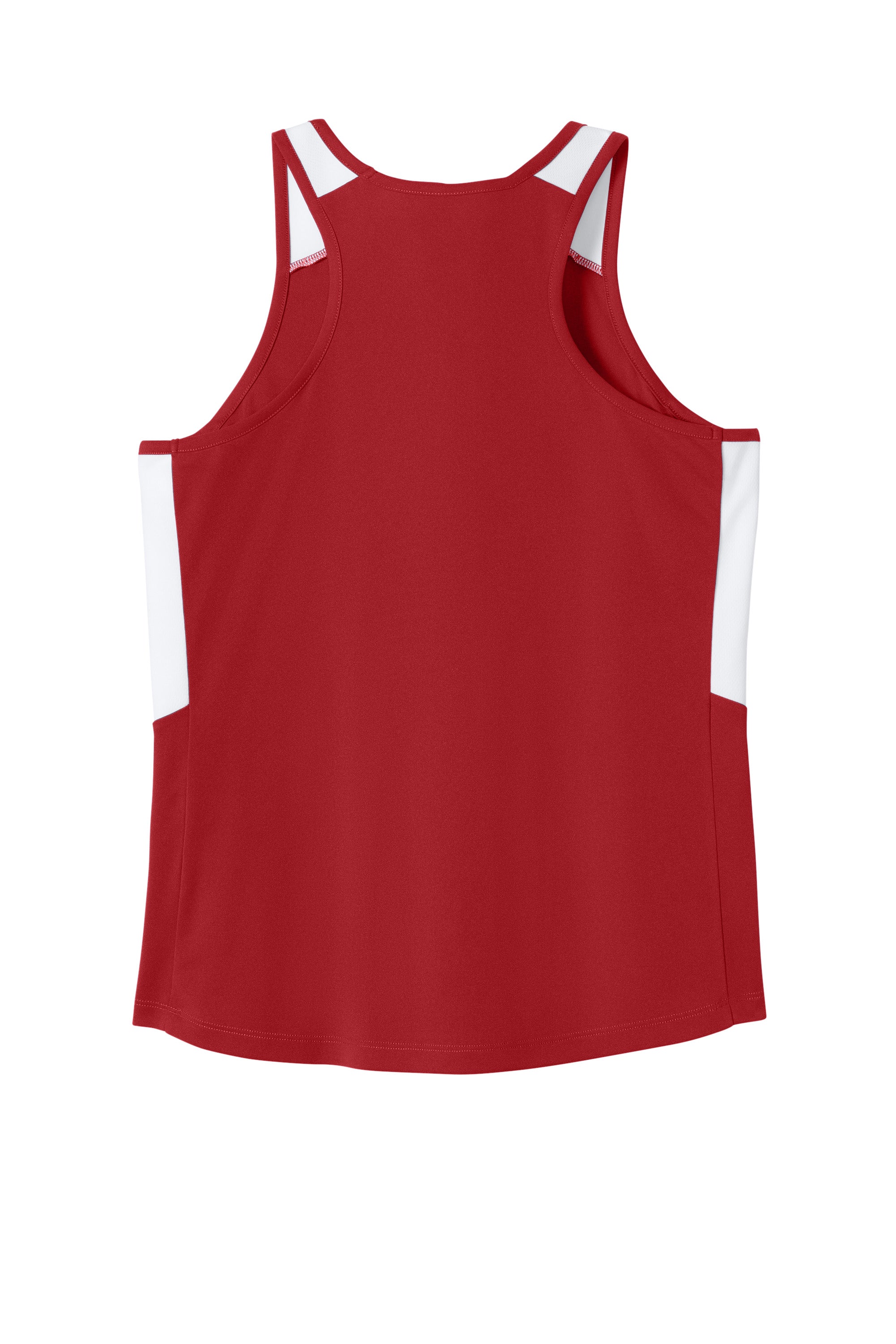 Sport-Tek LST446 Womens Club Track Tank Top Deep Red/White Flat Back