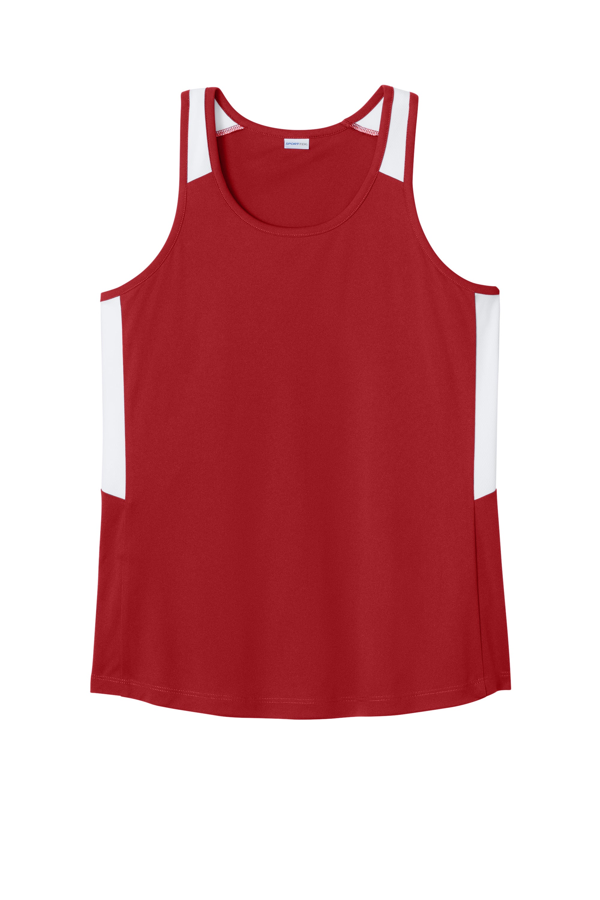 Sport-Tek LST446 Womens Club Track Tank Top Deep Red/White Flat Front