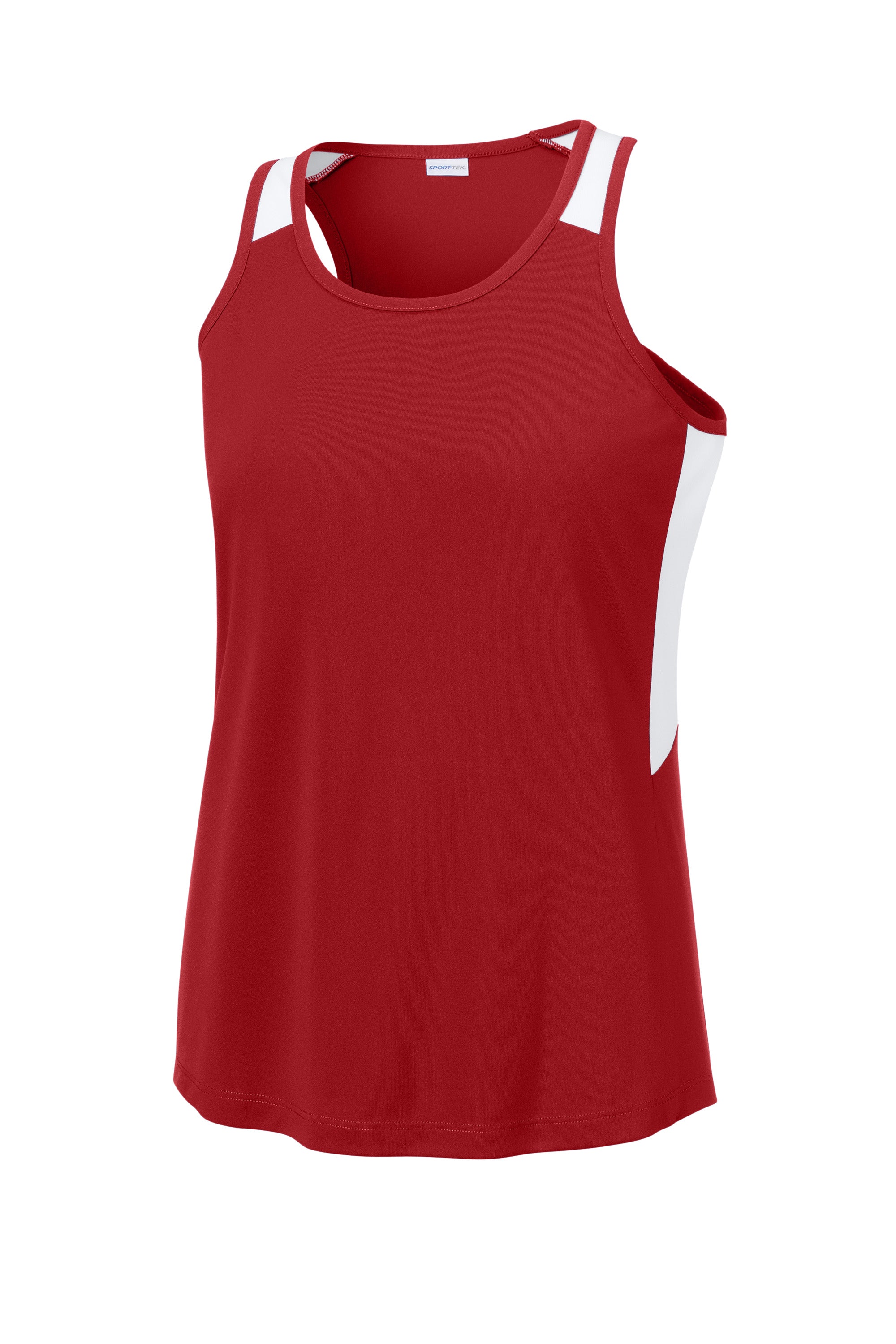 Sport-Tek LST446 Womens Club Track Tank Top Deep Red/White Form Front