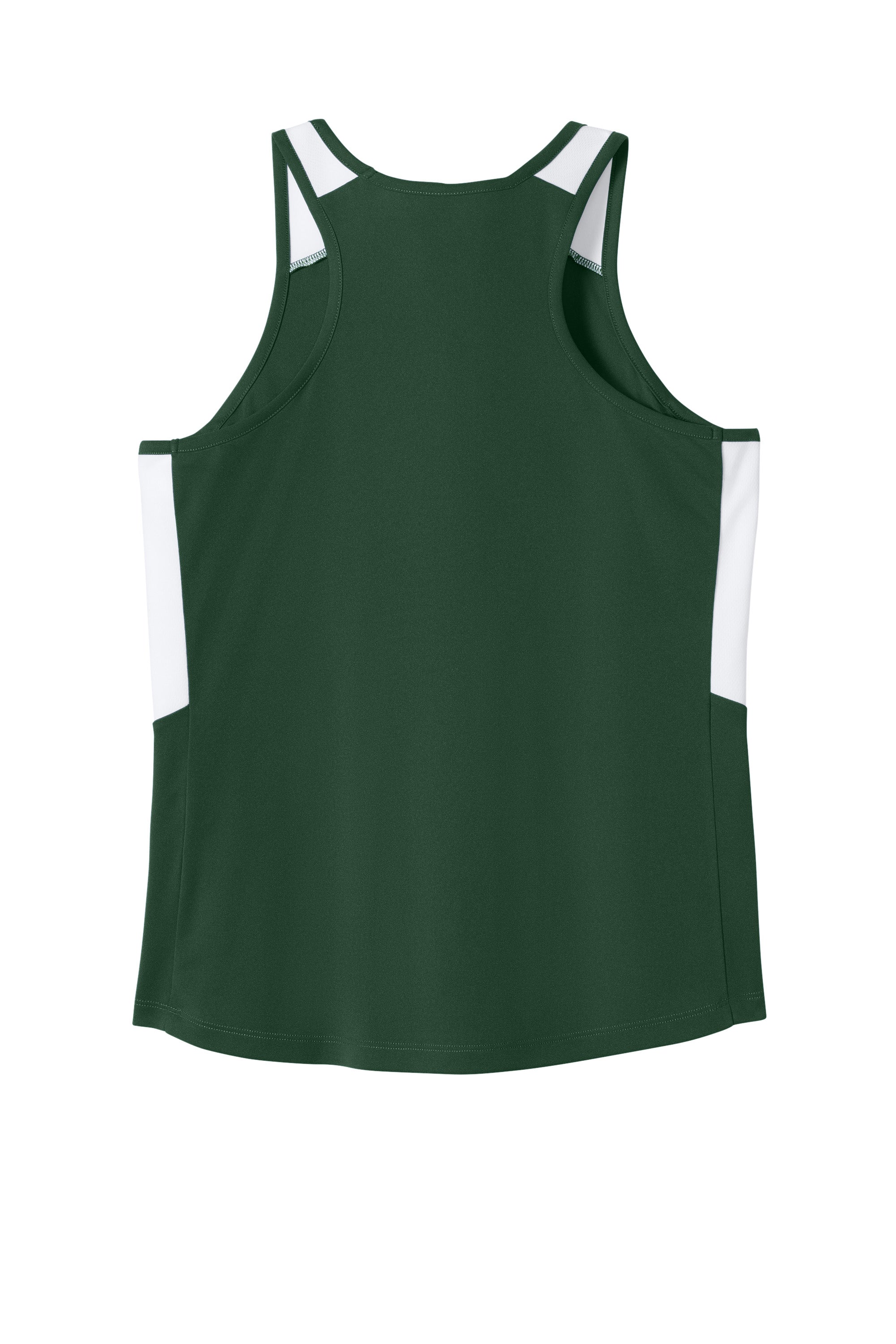 Sport-Tek LST446 Womens Club Track Tank Top Forest Green/White Flat Back
