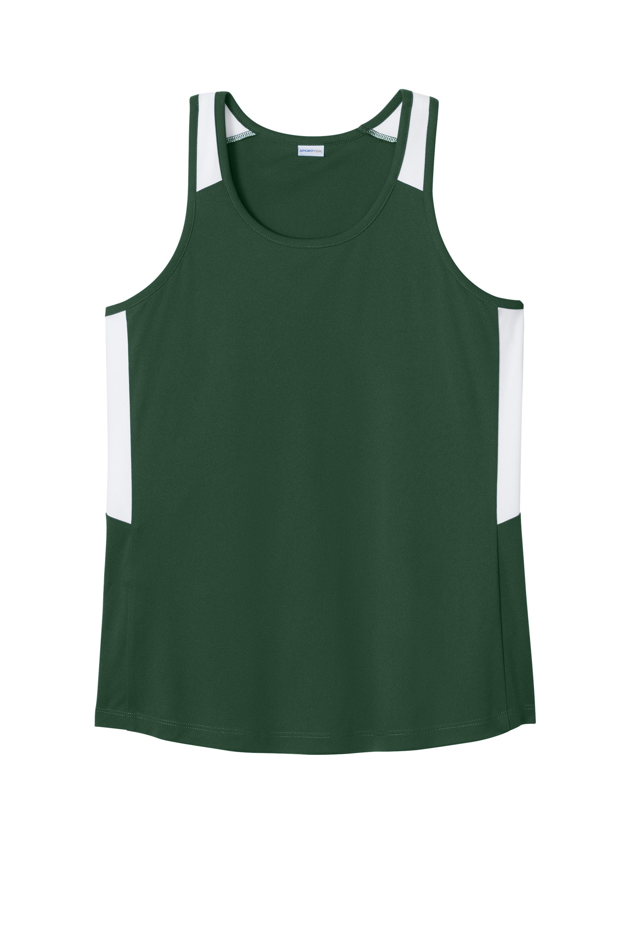 Sport-Tek LST446 Womens Club Track Tank Top Forest Green/White Flat Front