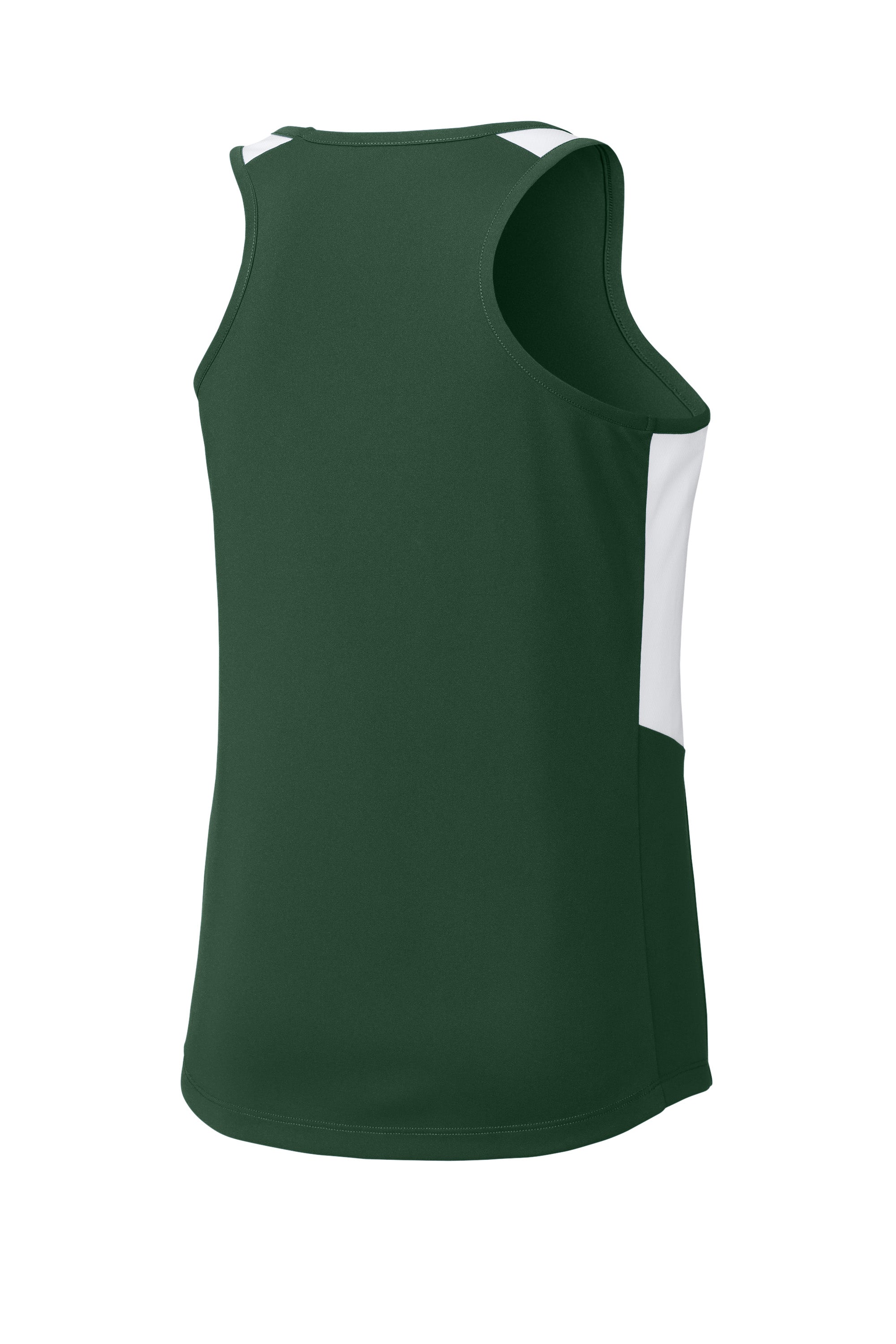 Sport-Tek LST446 Womens Club Track Tank Top Forest Green/White Forn Back