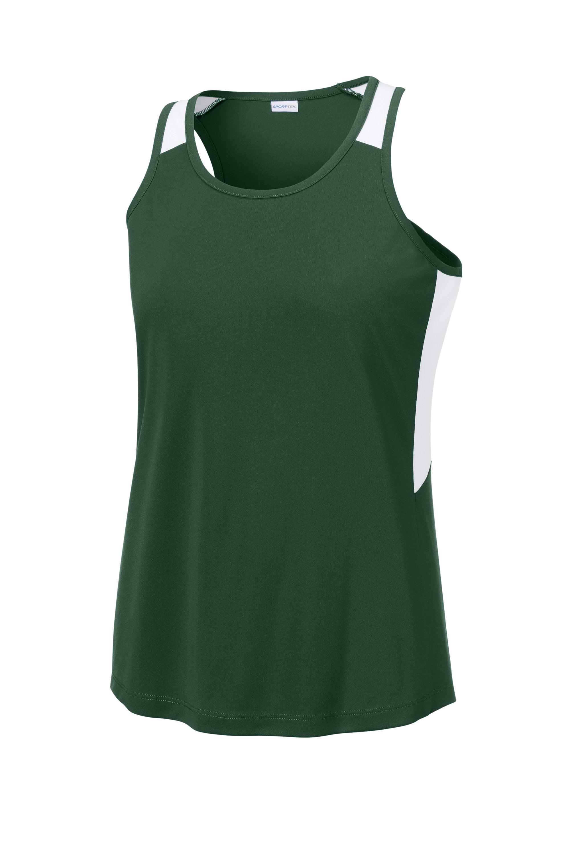 Sport-Tek LST446 Womens Club Track Tank Top Forest Green/White Form Front