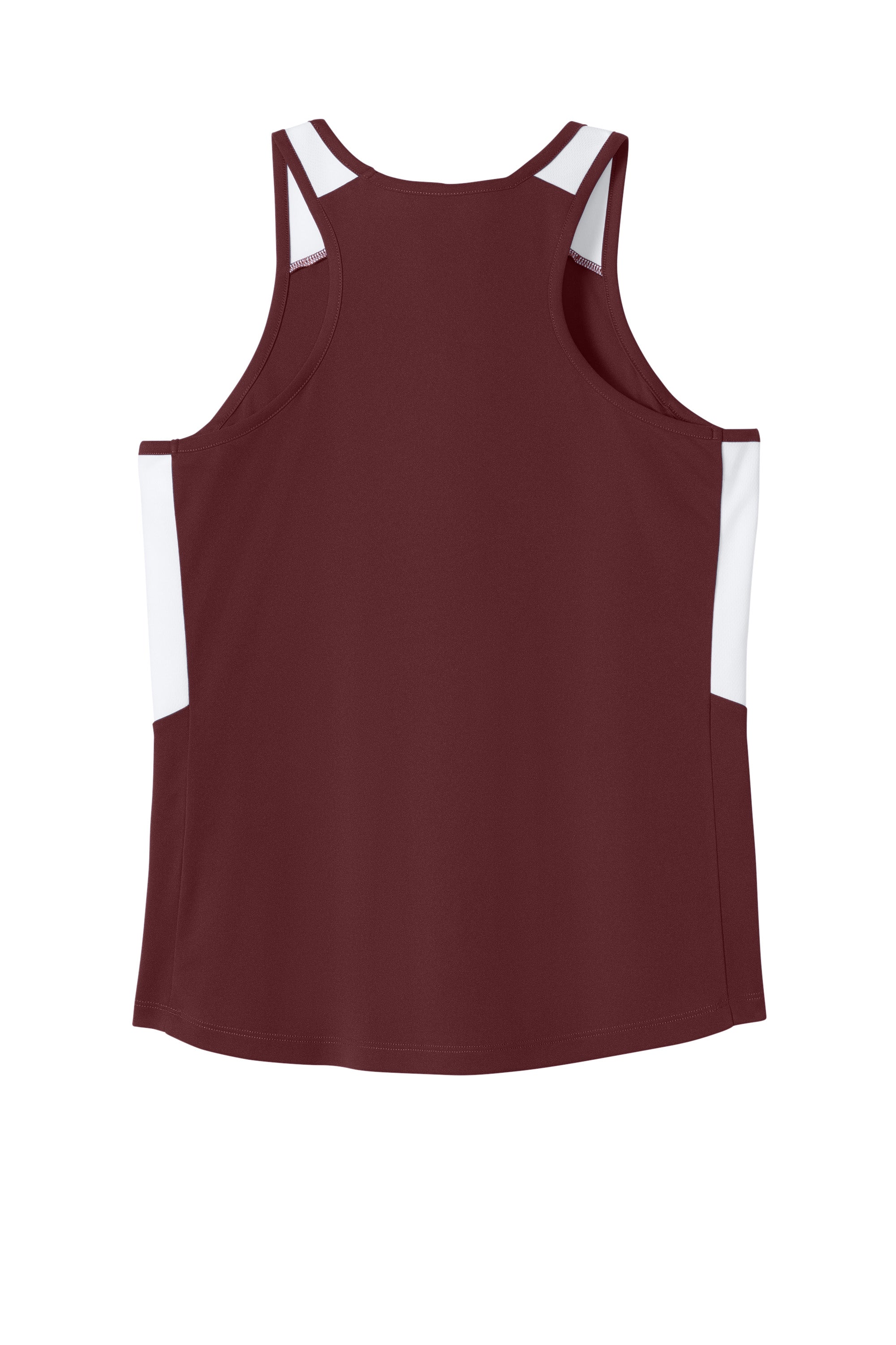 Sport-Tek LST446 Womens Club Track Tank Top Maroon/White Flat Back
