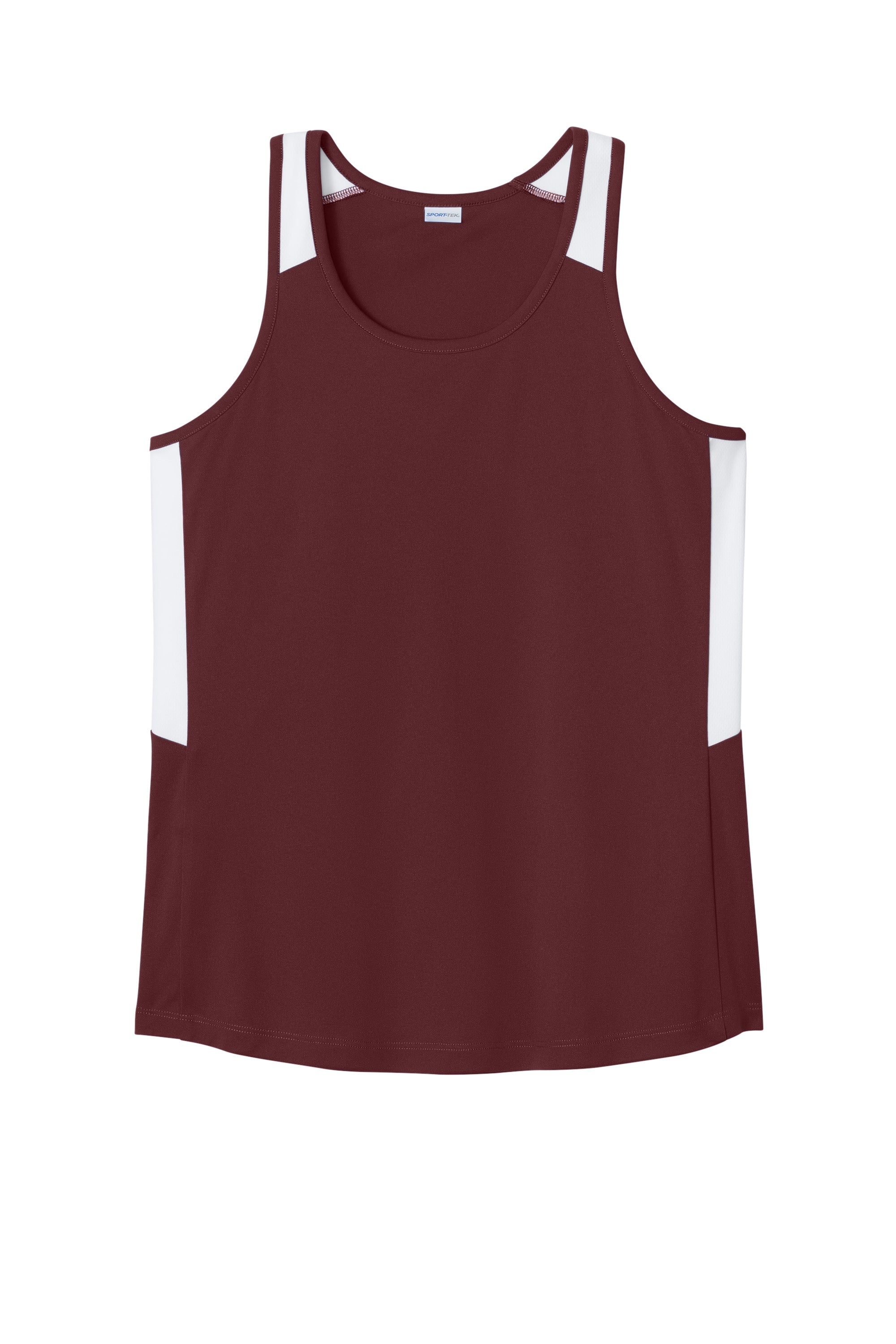 Sport-Tek LST446 Womens Club Track Tank Top Maroon/White Flat Front