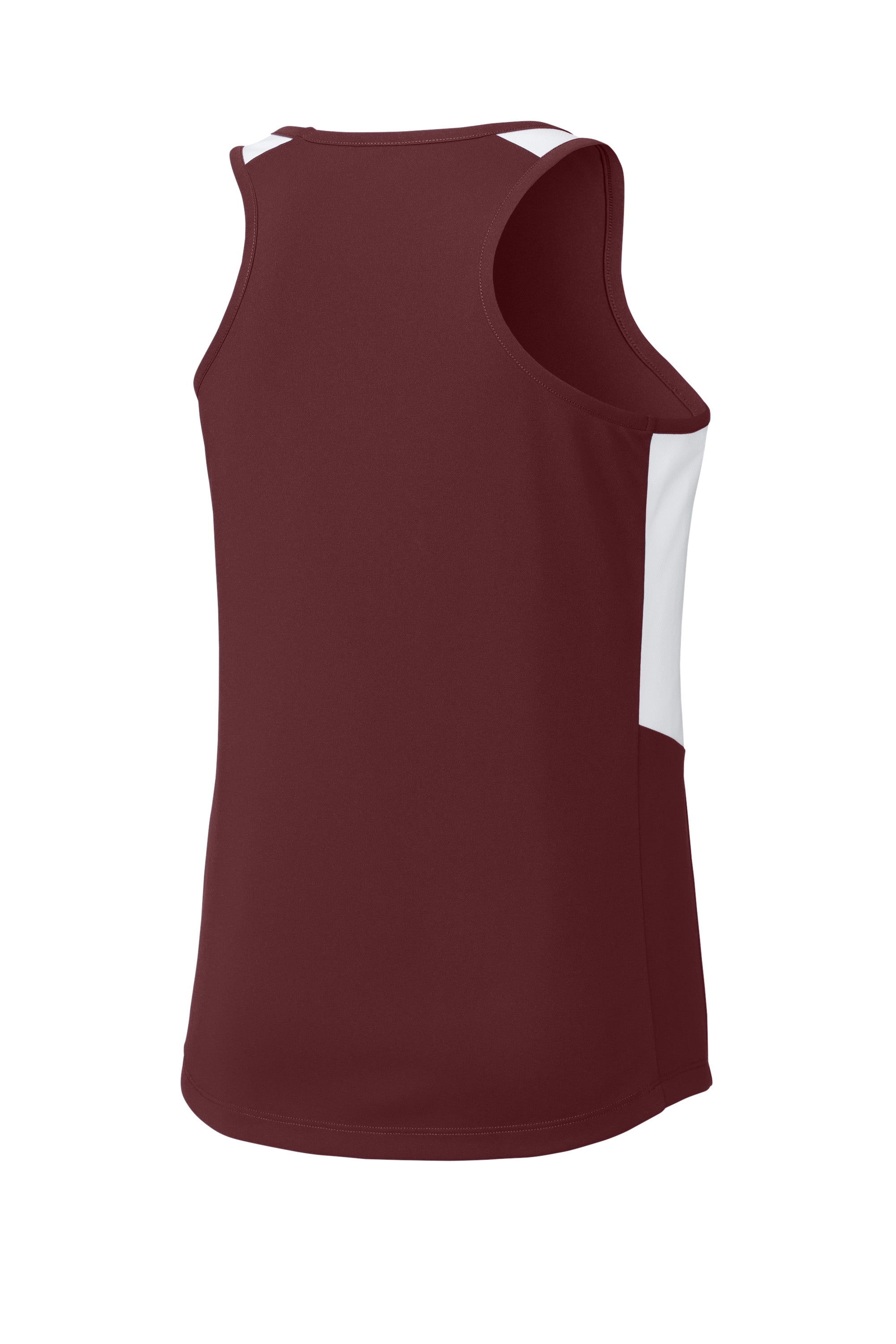 Sport-Tek LST446 Womens Club Track Tank Top Maroon/White Forn Back