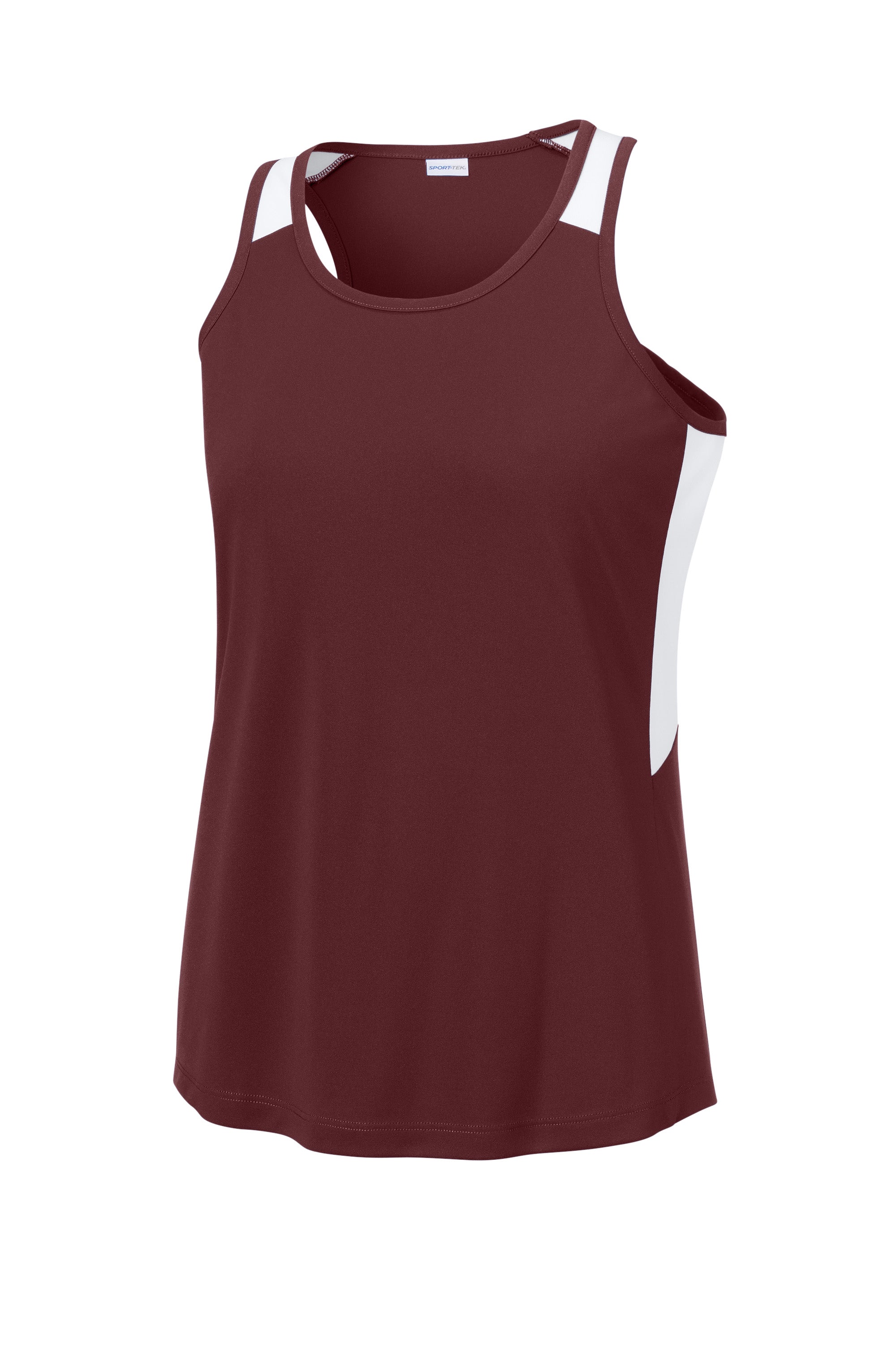 Sport-Tek LST446 Womens Club Track Tank Top Maroon/White Form Front