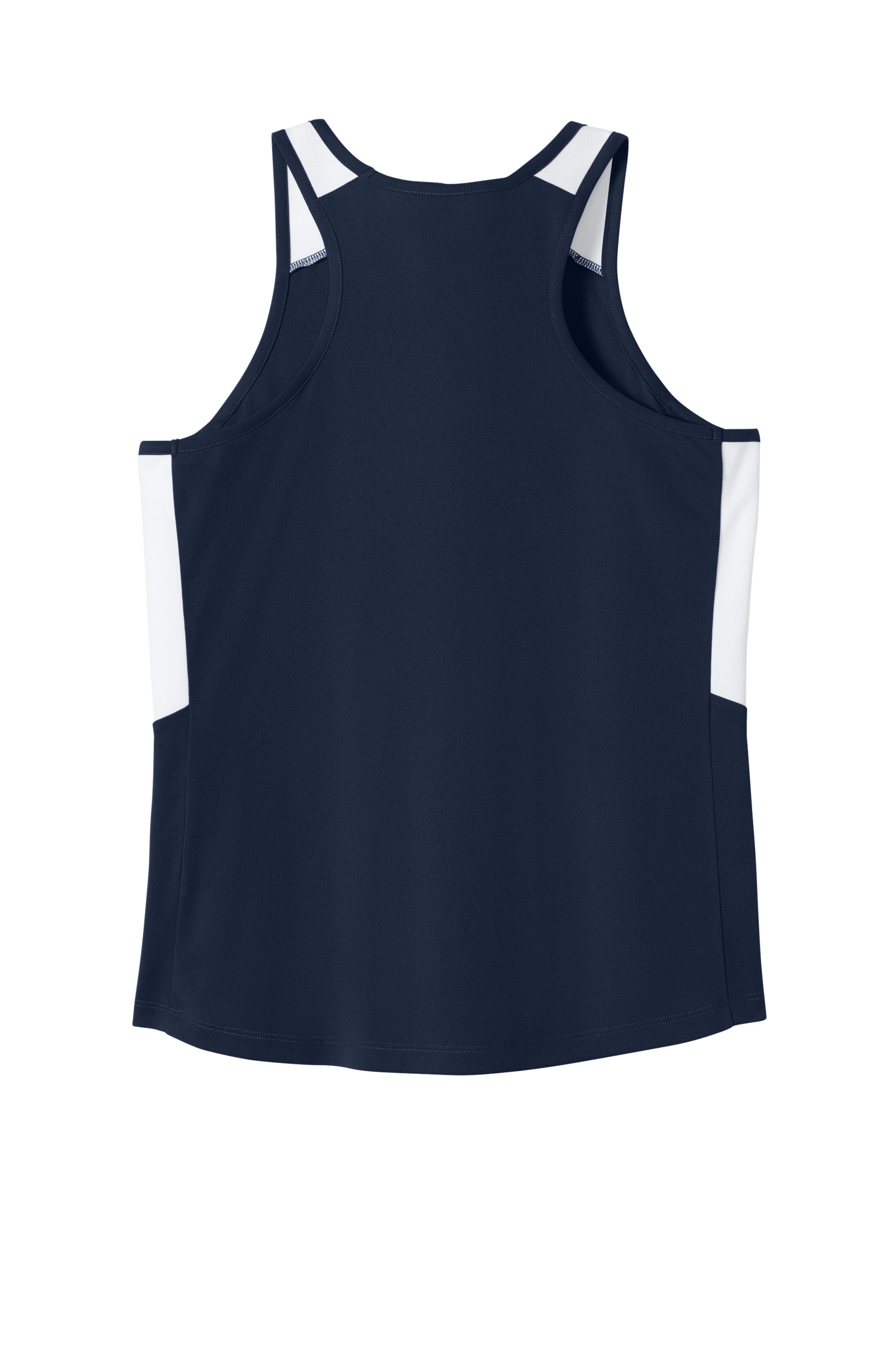 Sport-Tek LST446 Womens Club Track Tank Top True Navy Blue/White Flat Back