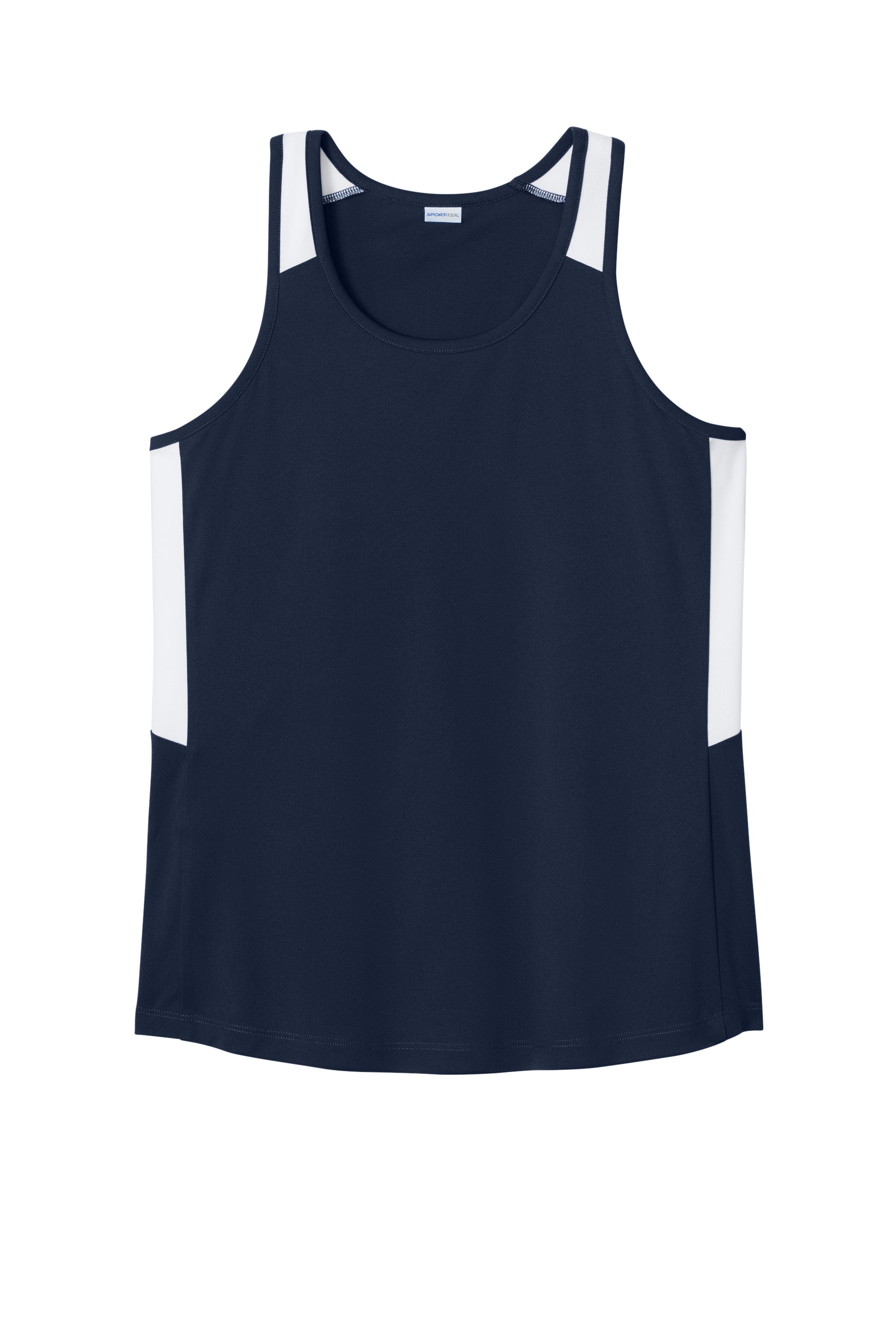 Sport-Tek LST446 Womens Club Track Tank Top True Navy Blue/White Flat Front