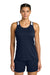 Sport-Tek LST446 Womens Club Track Tank Top True Navy Blue/White Model Front