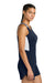 Sport-Tek LST446 Womens Club Track Tank Top True Navy Blue/White Model Side