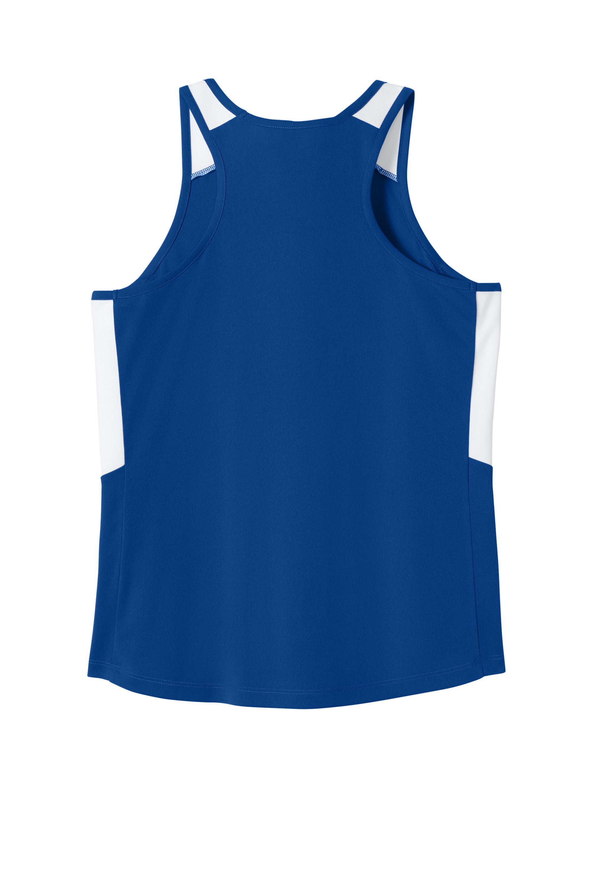 Sport-Tek LST446 Womens Club Track Tank Top True Royal Blue/White Flat Back