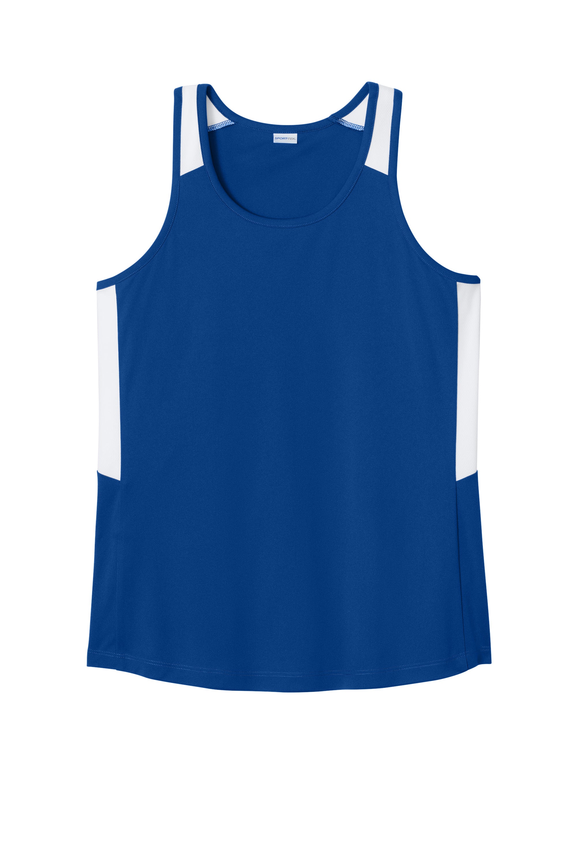 Sport-Tek LST446 Womens Club Track Tank Top True Royal Blue/White Flat Front