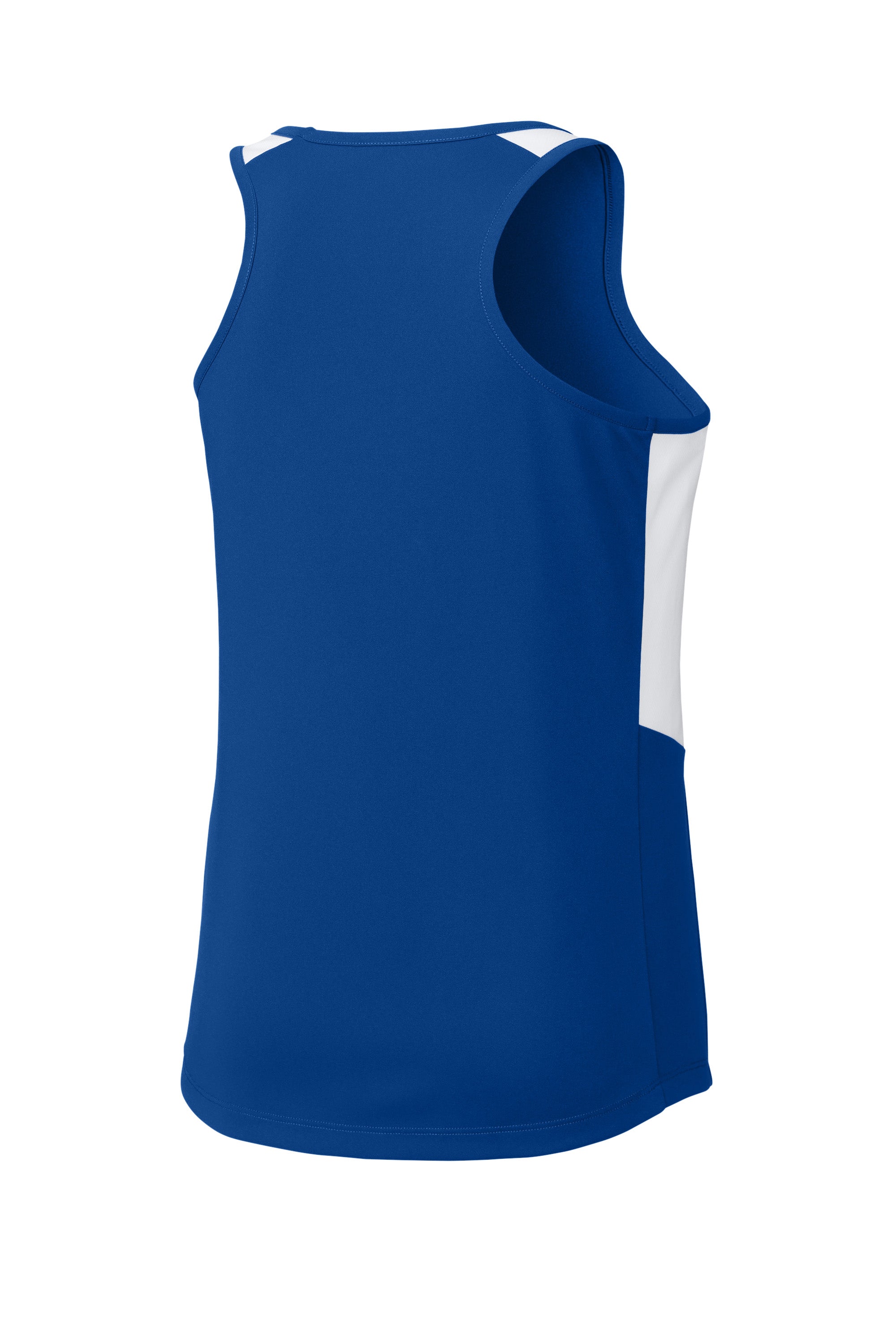 Sport-Tek LST446 Womens Club Track Tank Top True Royal Blue/White Forn Back