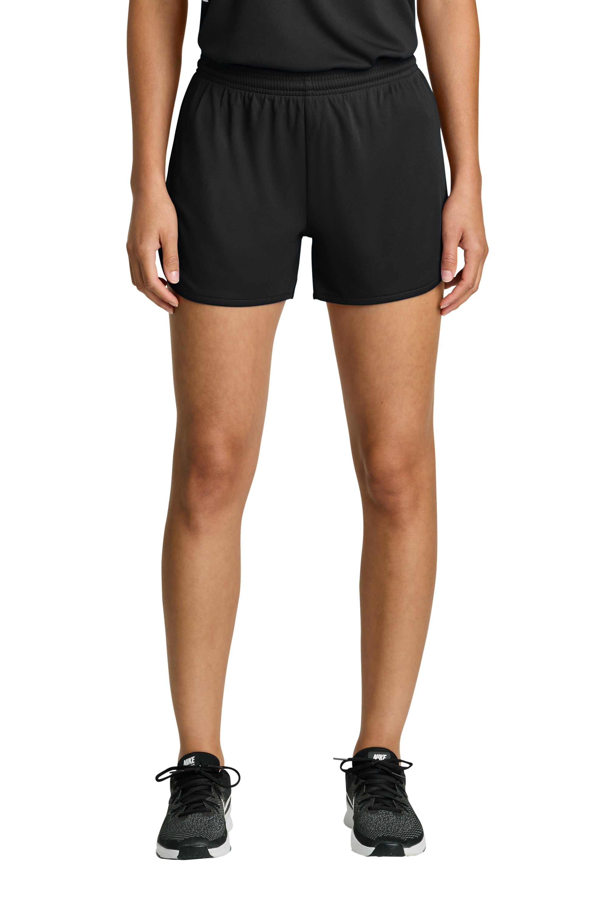 Sport-Tek LST447 Womens Club Track Shorts Black Model Front